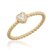 14 Ayar Altın Minimal Taşlı Kalp Yüzük