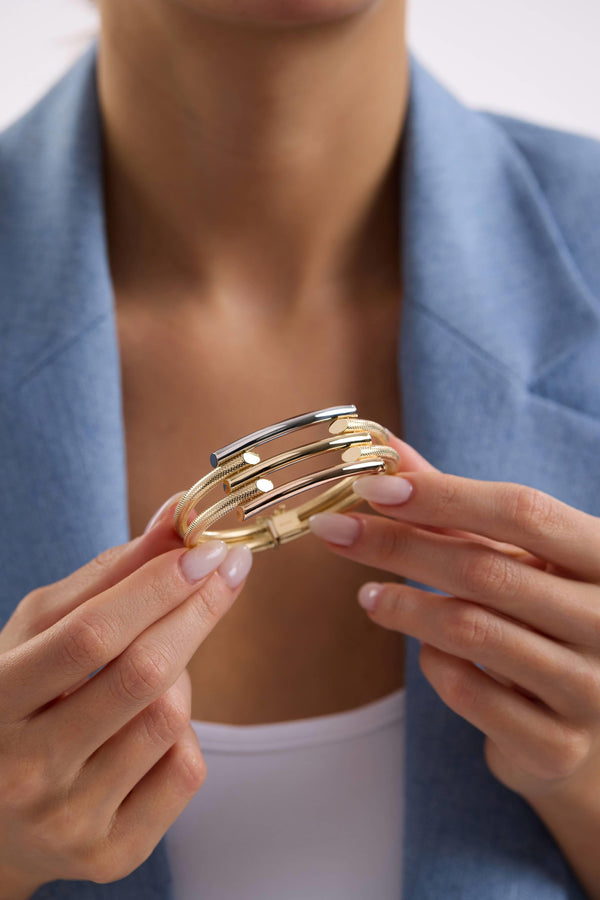 14 Ayar Altın Üç Renk Kaburga Kelepçe Bilezik