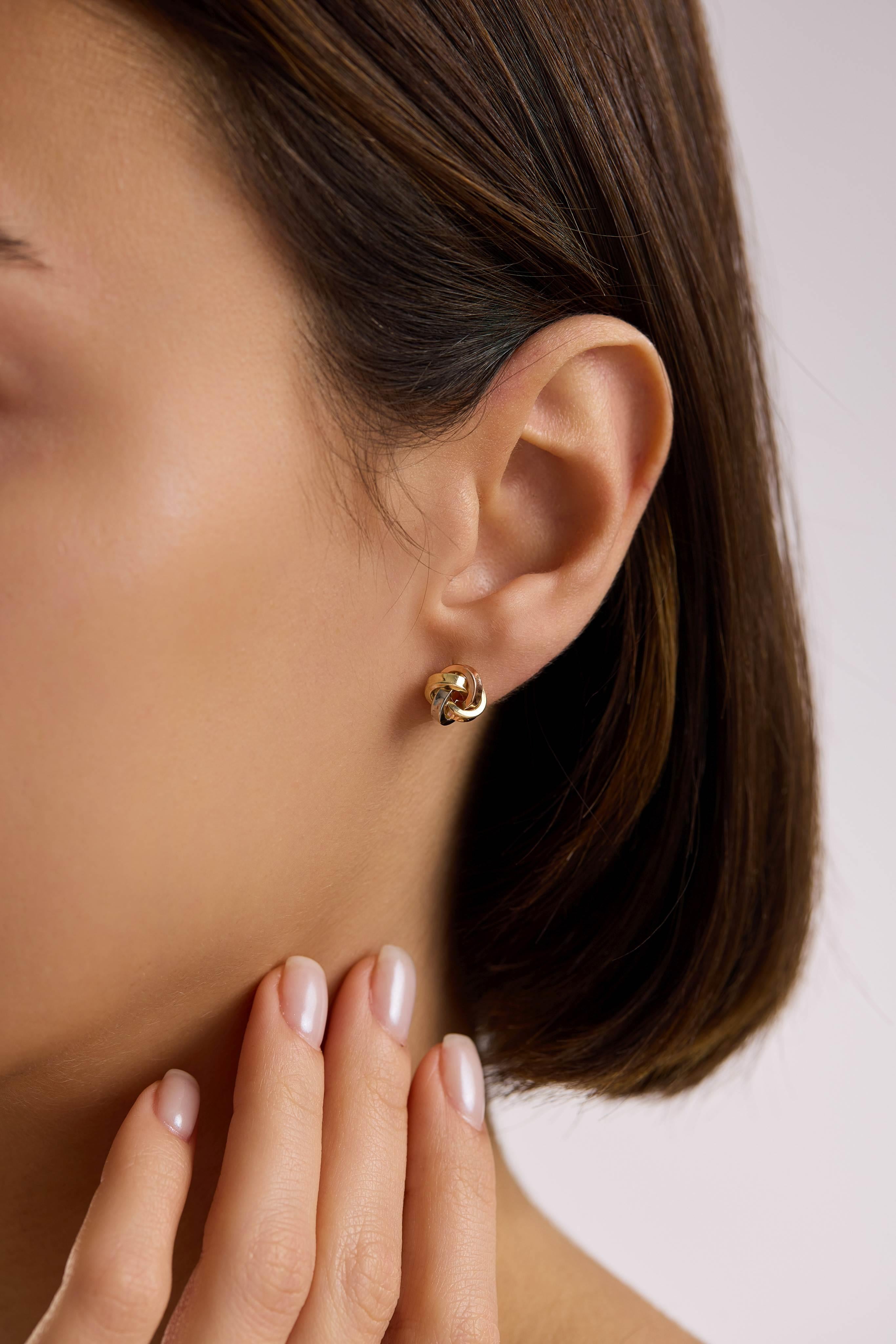 14 Ayar Altın Üç Renk Köşeli Sarmaşık Küpe