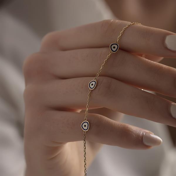 14 Ayar Altın Üçlü Nazar Bileklik