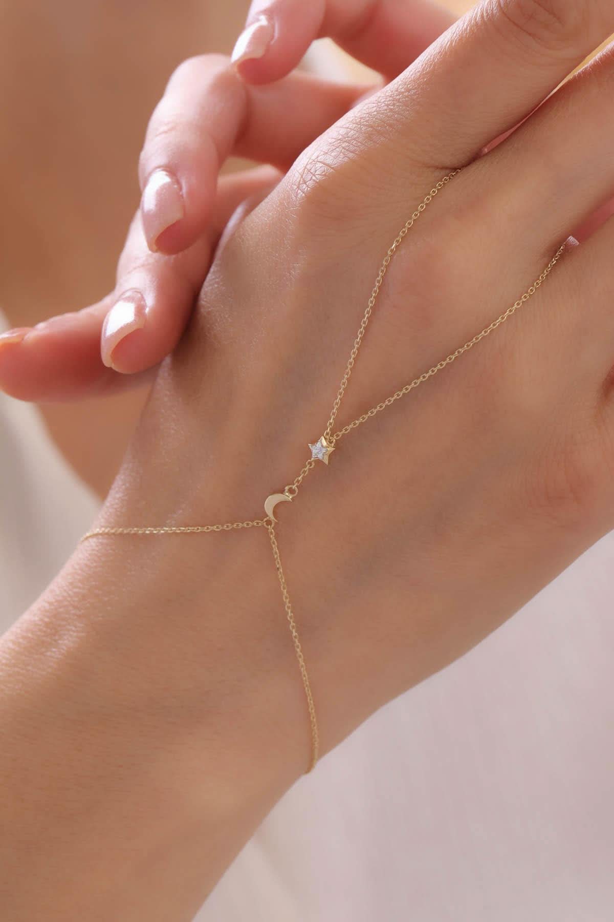 14 Ayar Ay Yıldız Taşlı Altın Şahmeran