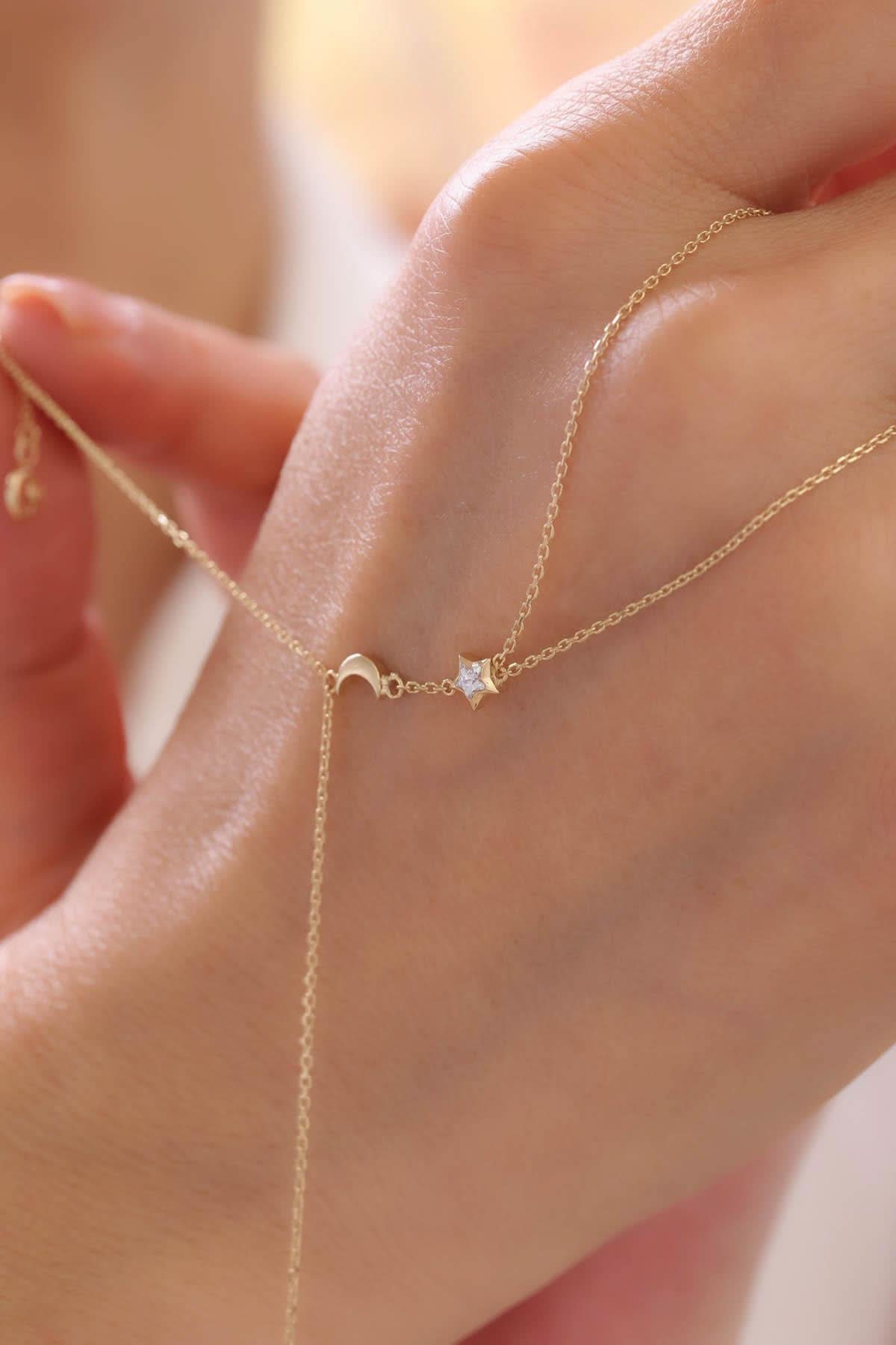 14 Ayar Ay Yıldız Taşlı Altın Şahmeran