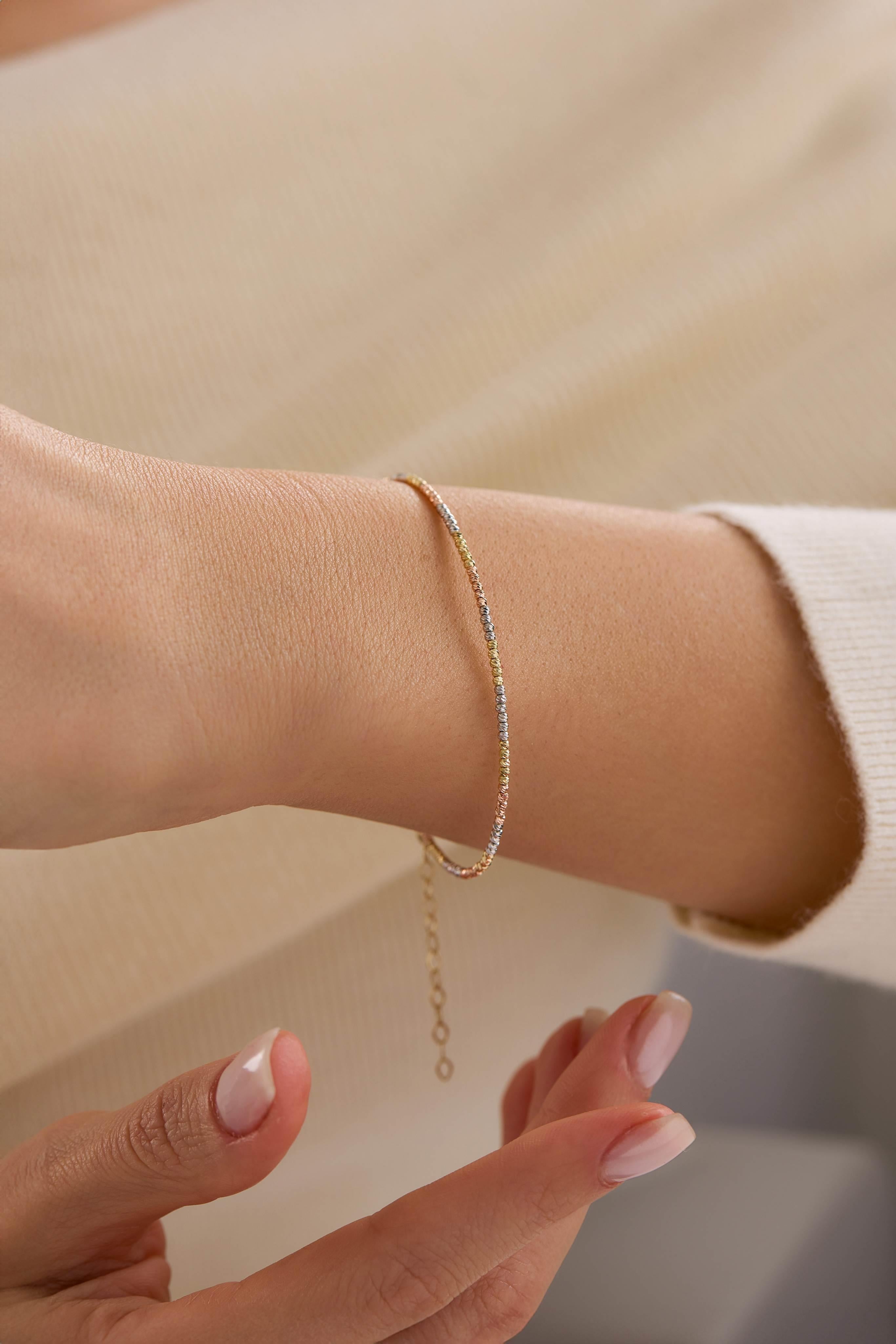 14 Ayar Dorika Üç Renkli Altın Kelepçe