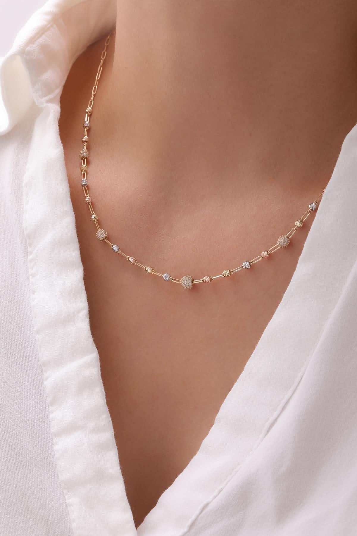 14 Ayar Dorikalı Beyaz Taşlı Altın Set