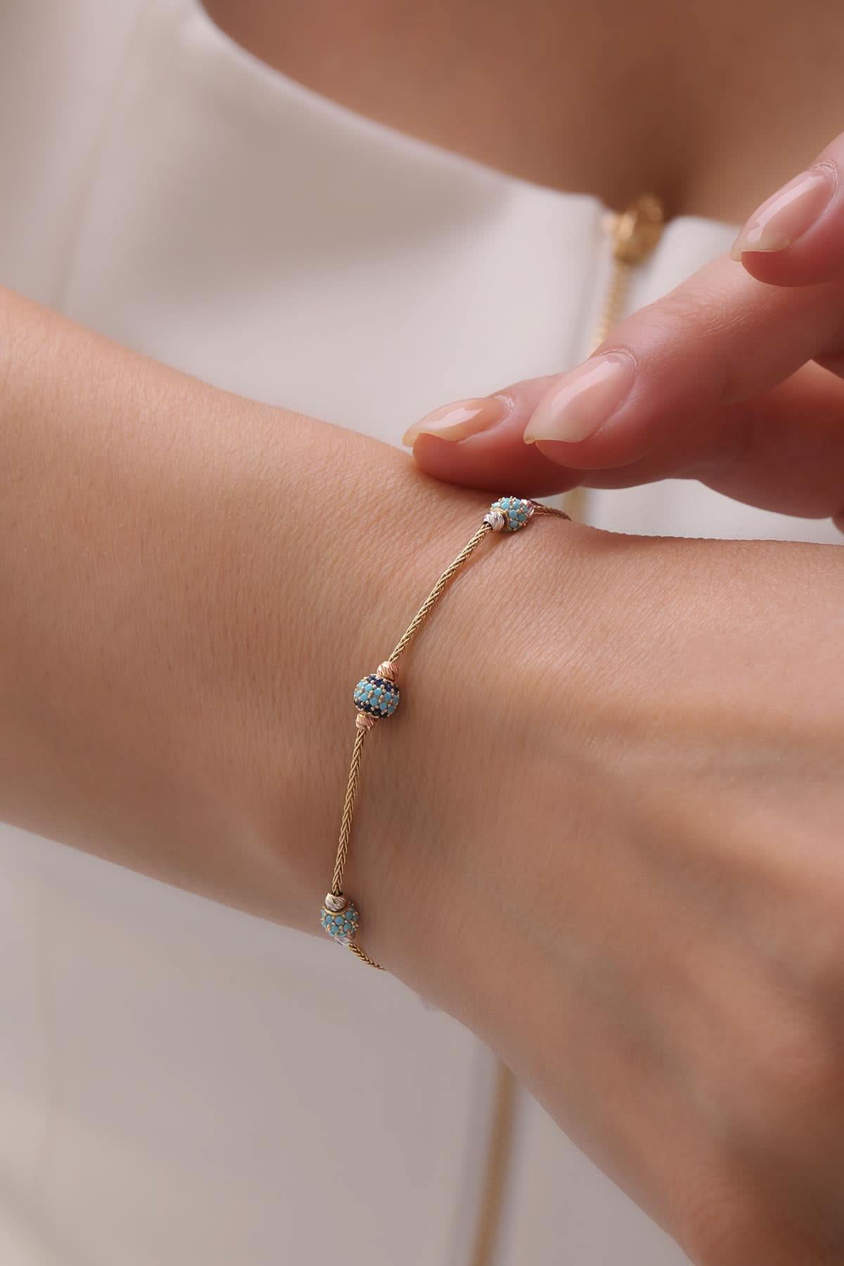 14 Ayar Dorikalı Mavi Taşlı Altın Set