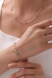 14 Ayar Dorikalı Mavi Taşlı Altın Set