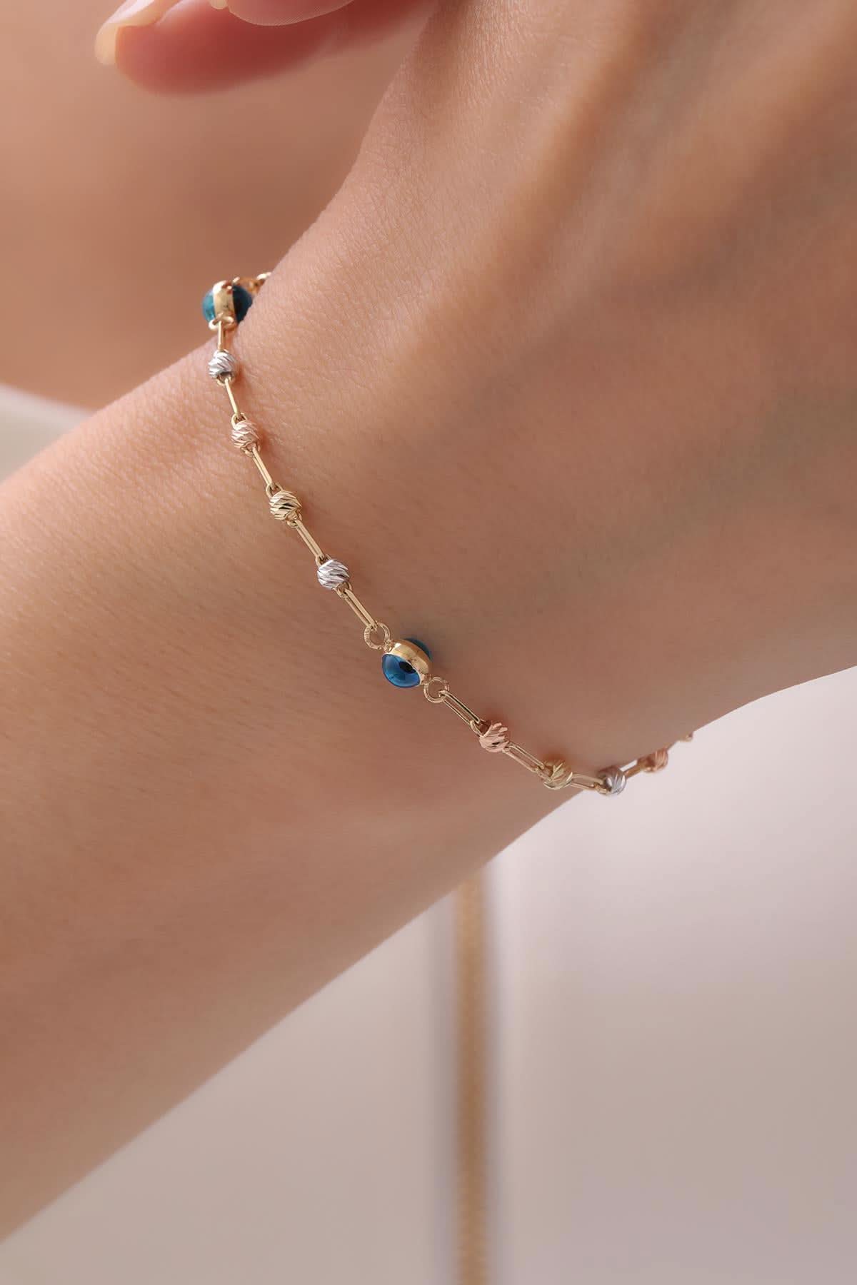 14 Ayar Dorikalı Mavi Taşlı Altın Set