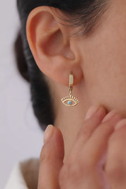 14 Ayar Firuze Taşlı Nazar Altın Küpe