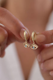 14 Ayar Firuze Taşlı Nazar Altın Küpe