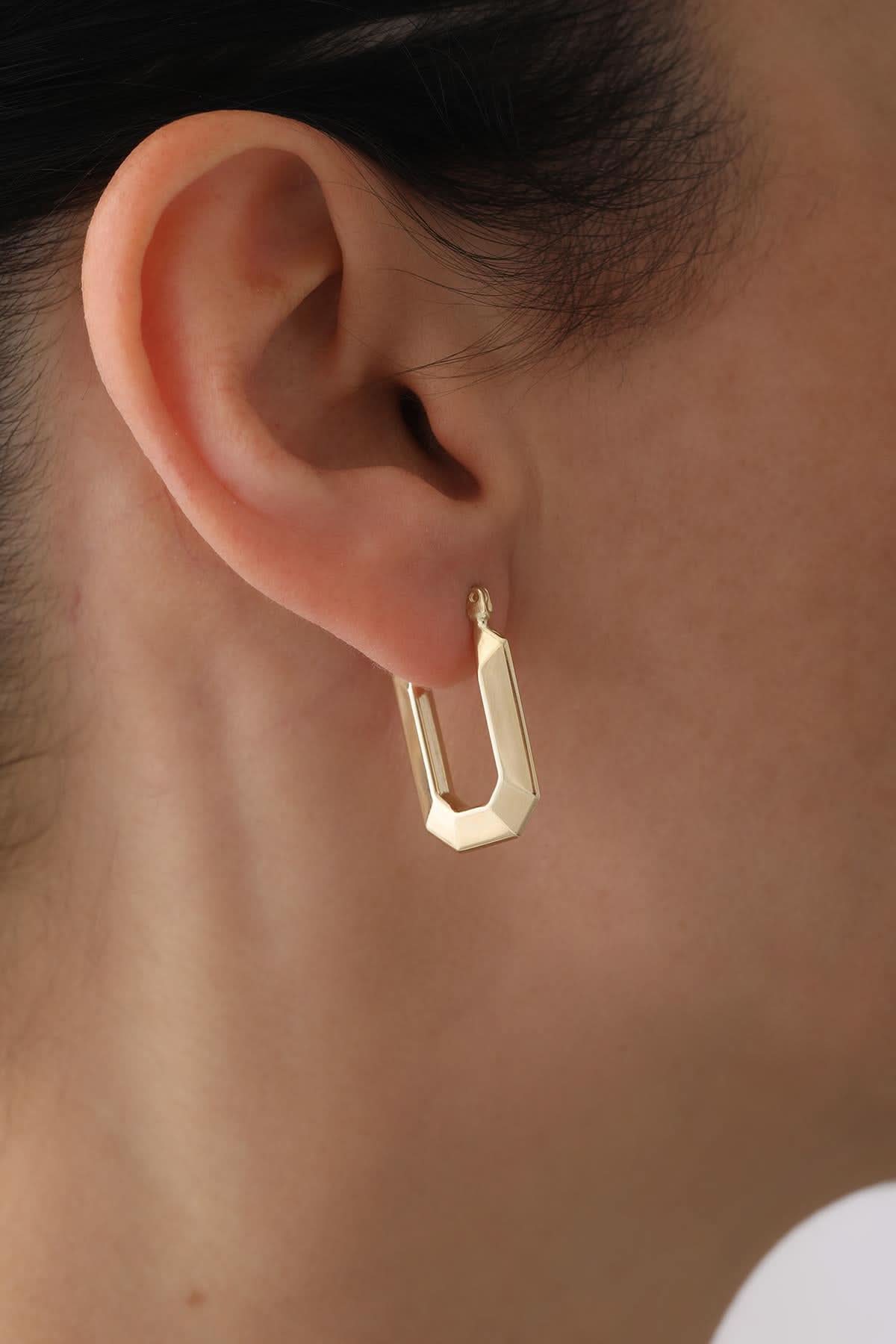 14 Ayar Geometrik Altın Küpe