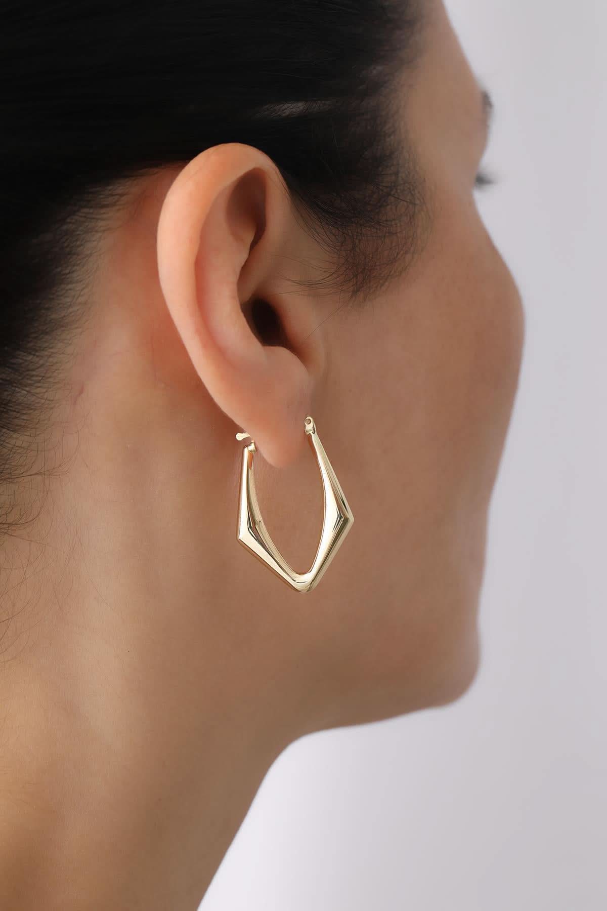 14 Ayar Geometrik Halka Altın Küpe