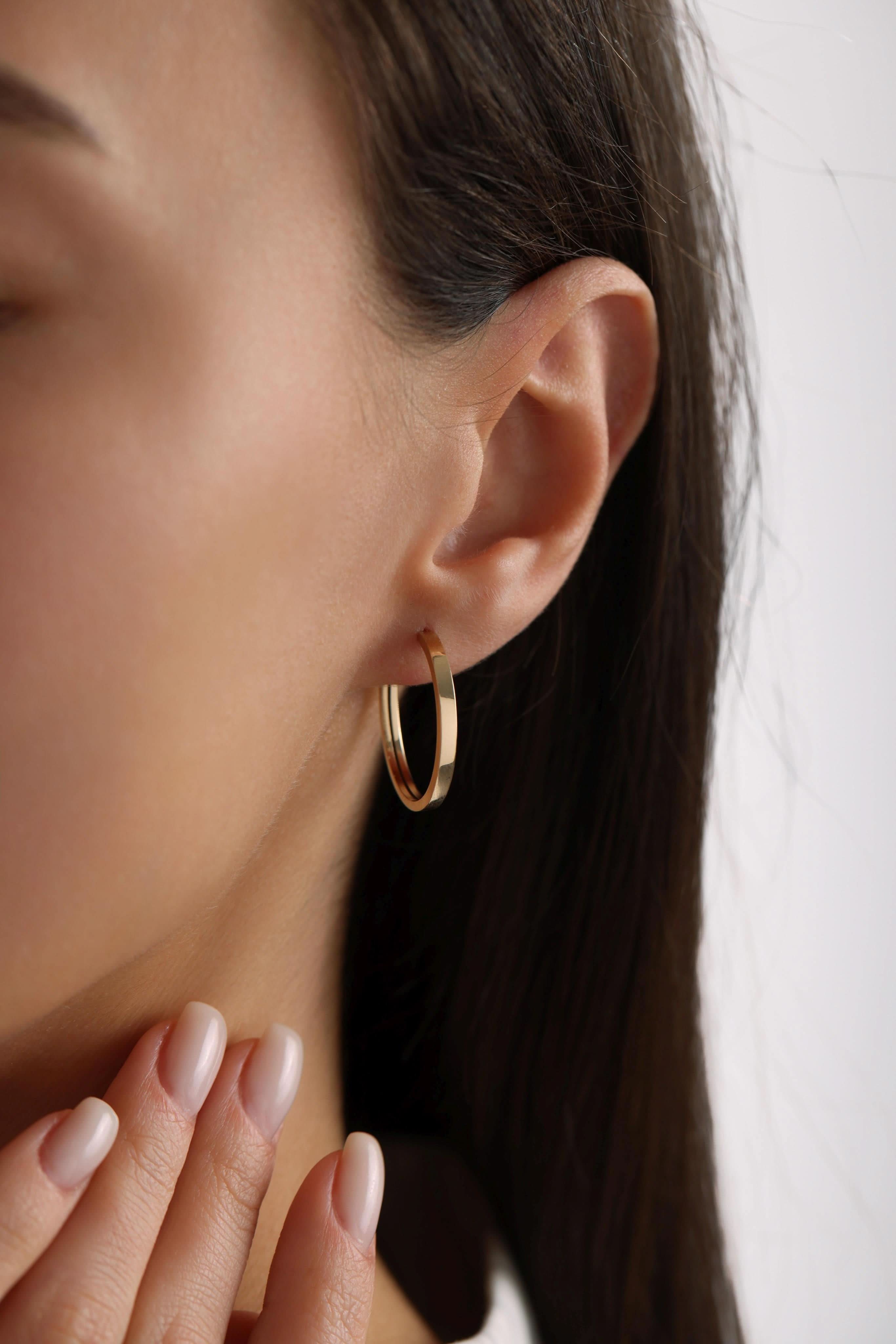 14 Ayar Gizli Kilitli Halka Altın Küpe