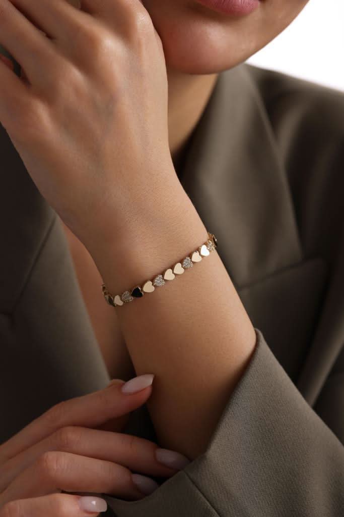 14 Ayar Kalpli Taşlı Sıralı Altın Bileklik