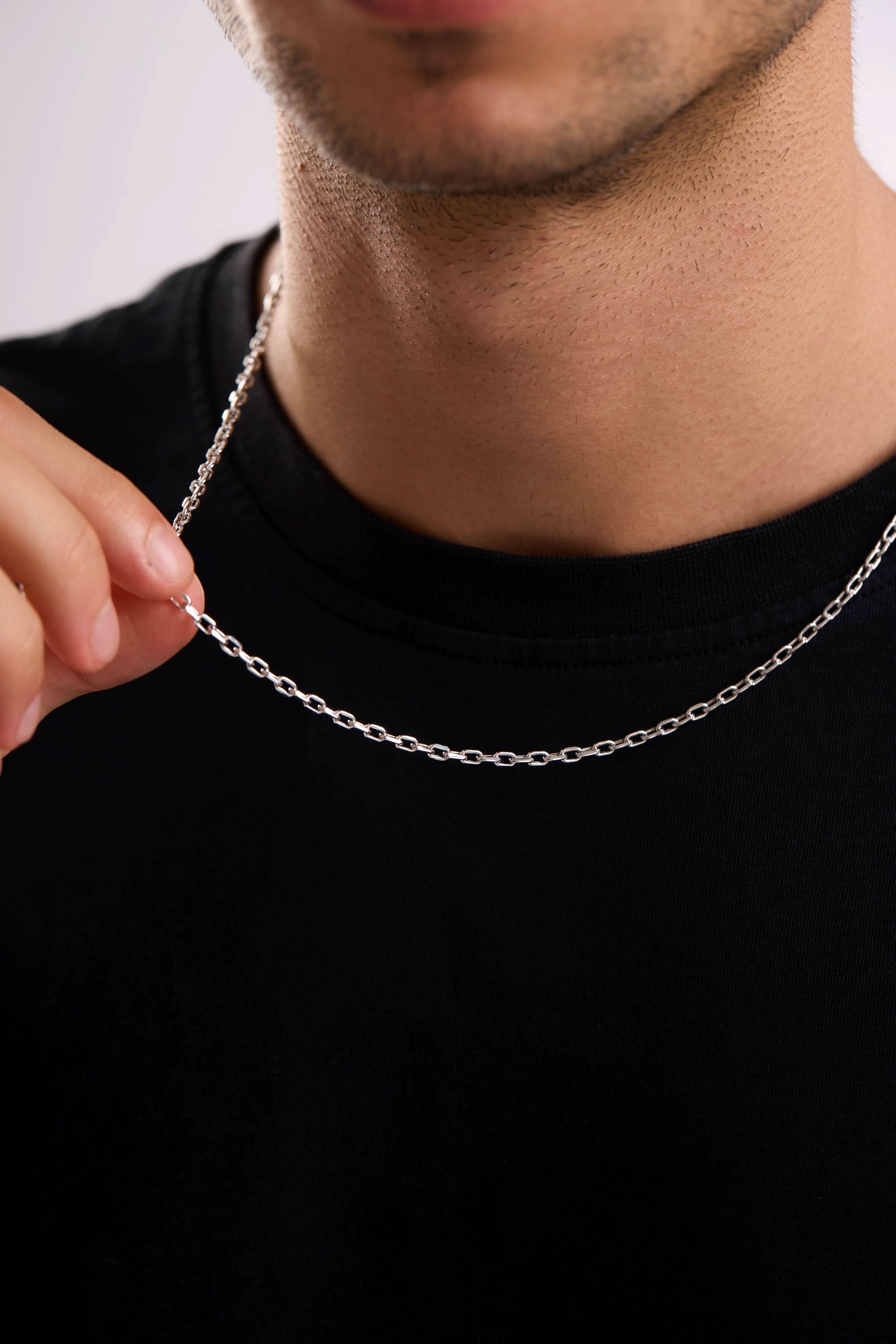 14 Ayar Kare Ataç Beyaz Zincir Erkek Altın Kolye