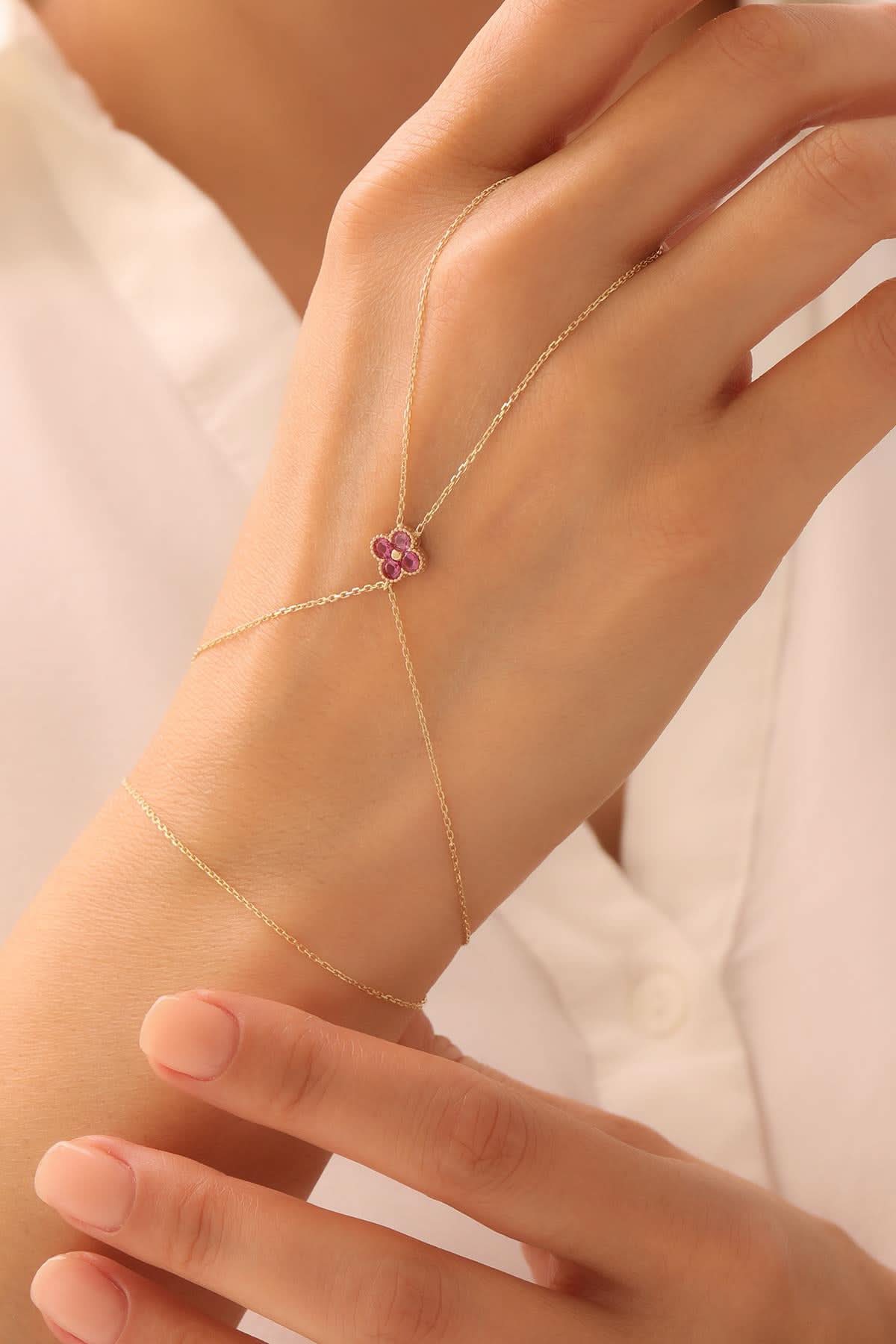 14 Ayar Kırmızı Taşlı Altın Şahmeran