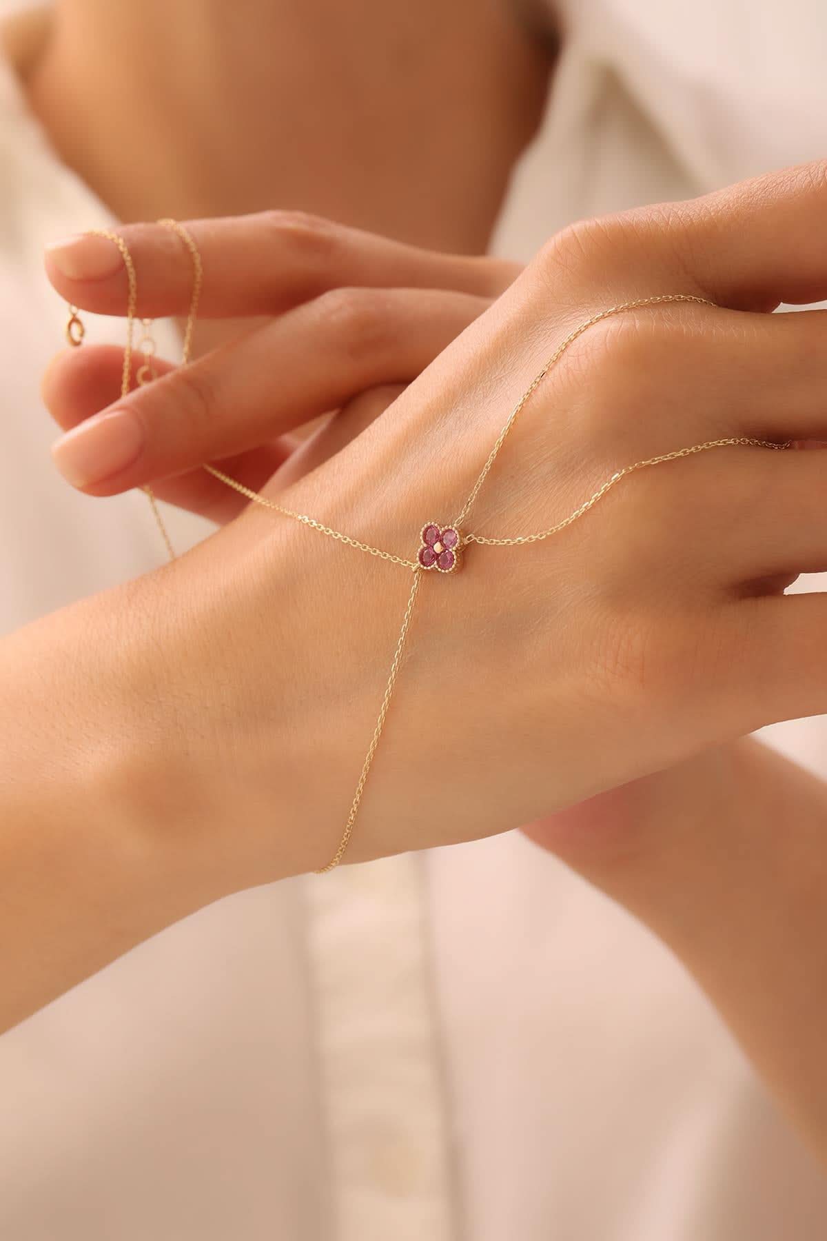 14 Ayar Kırmızı Taşlı Altın Şahmeran