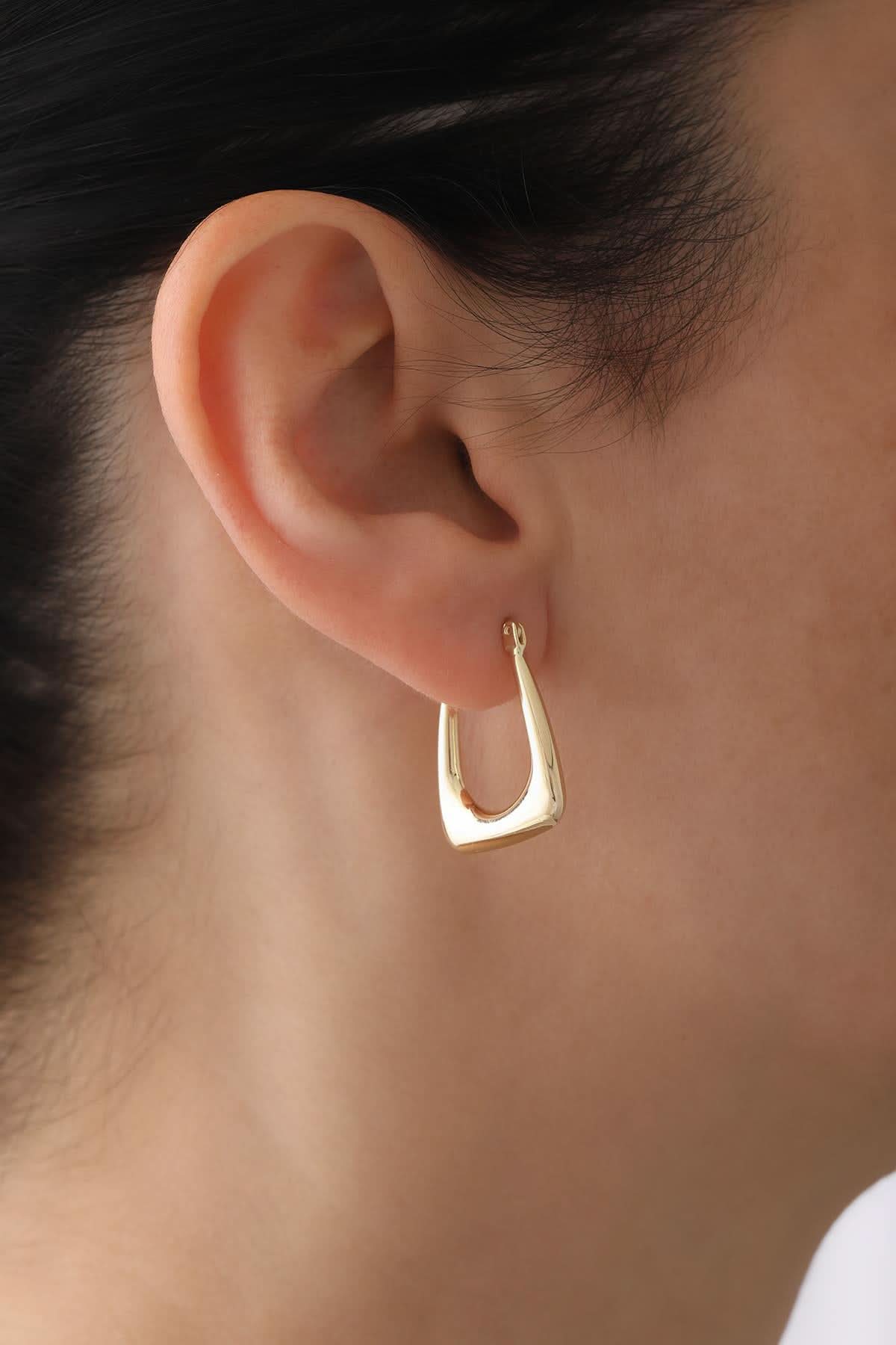 14 Ayar Köşeli Altın Küpe