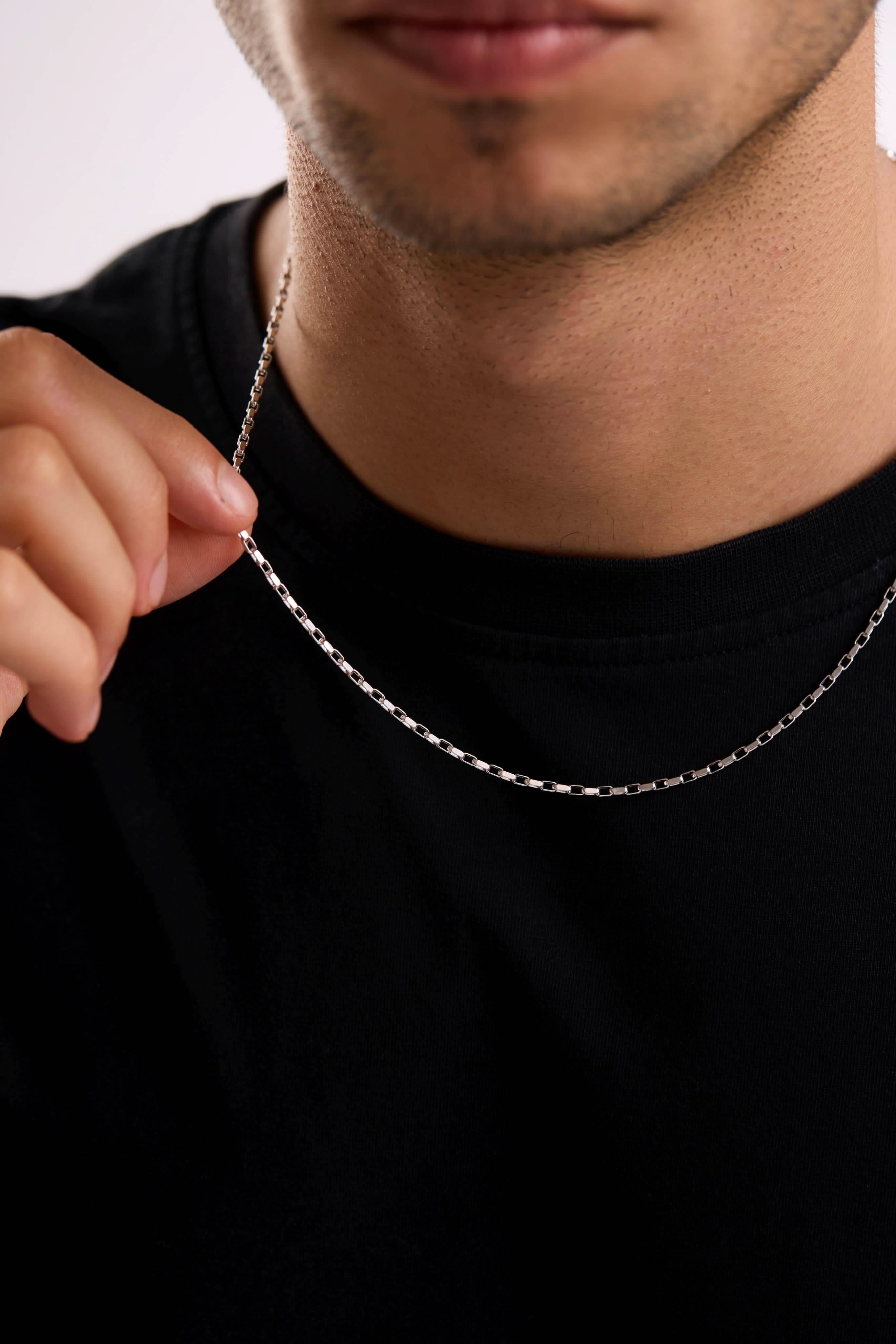 14 Ayar Köşeli Forse Beyaz Zincir Erkek Altın Kolye