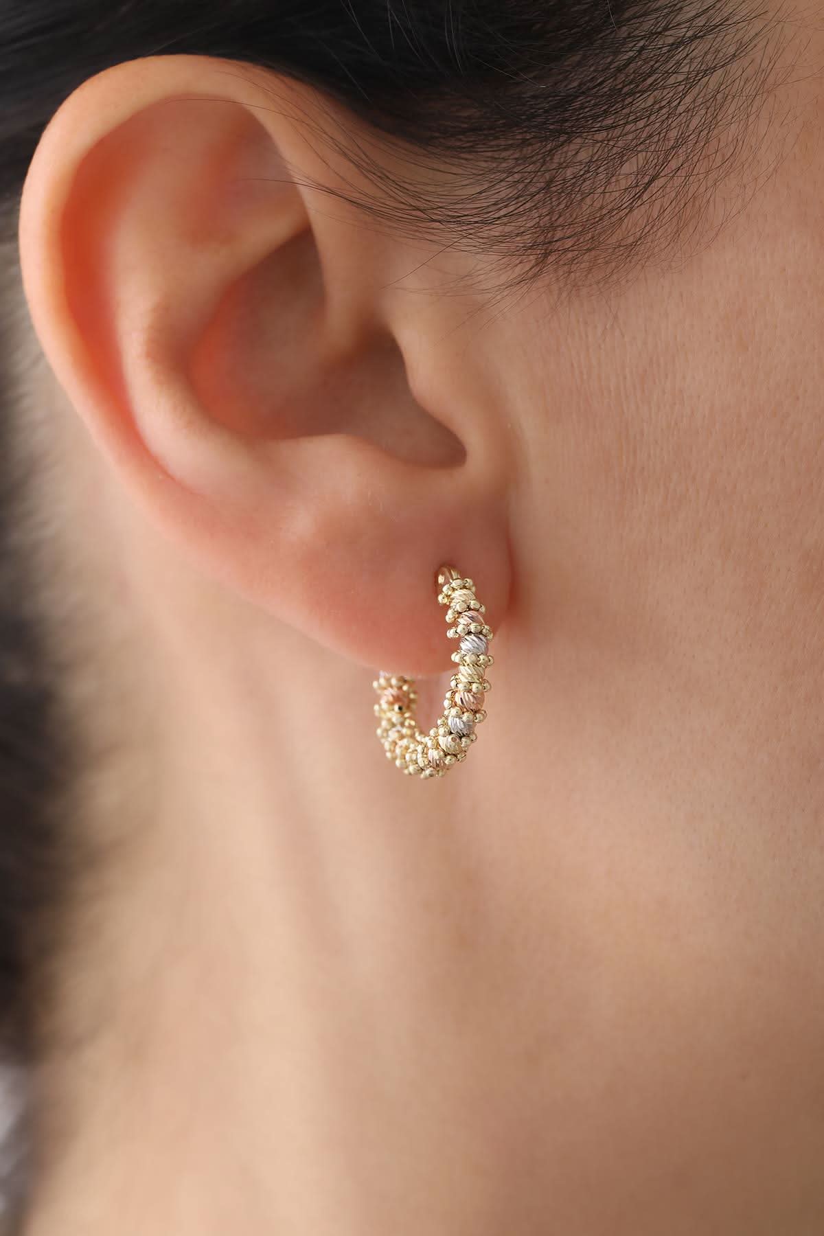 14 Ayar Mini Boy Üç Renkli Dorika Altın Küpe