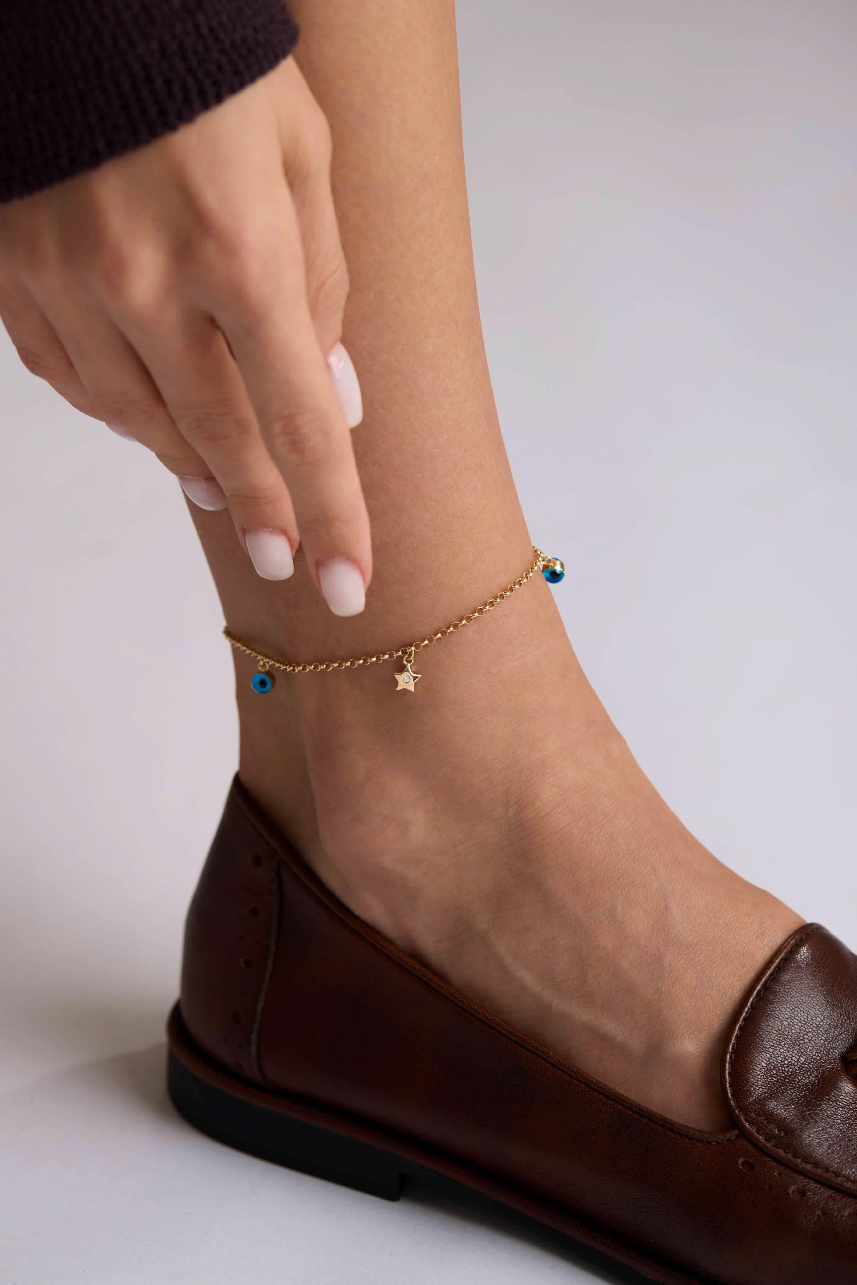 14 Ayar Nazar Boncuklu Yıldız Altın Halhal