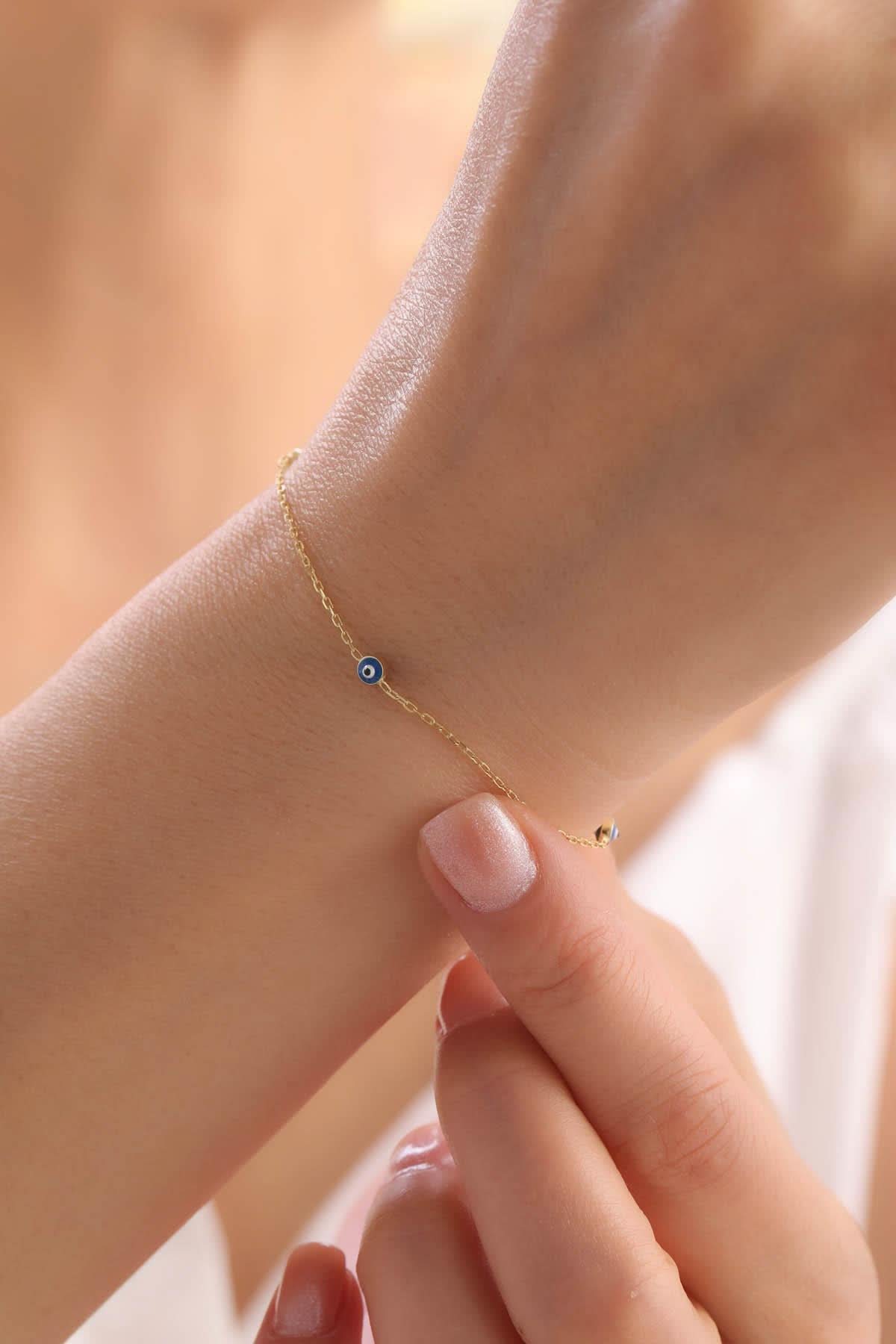 14 Ayar Nazar Boncuklu Zincir Altın Bileklik