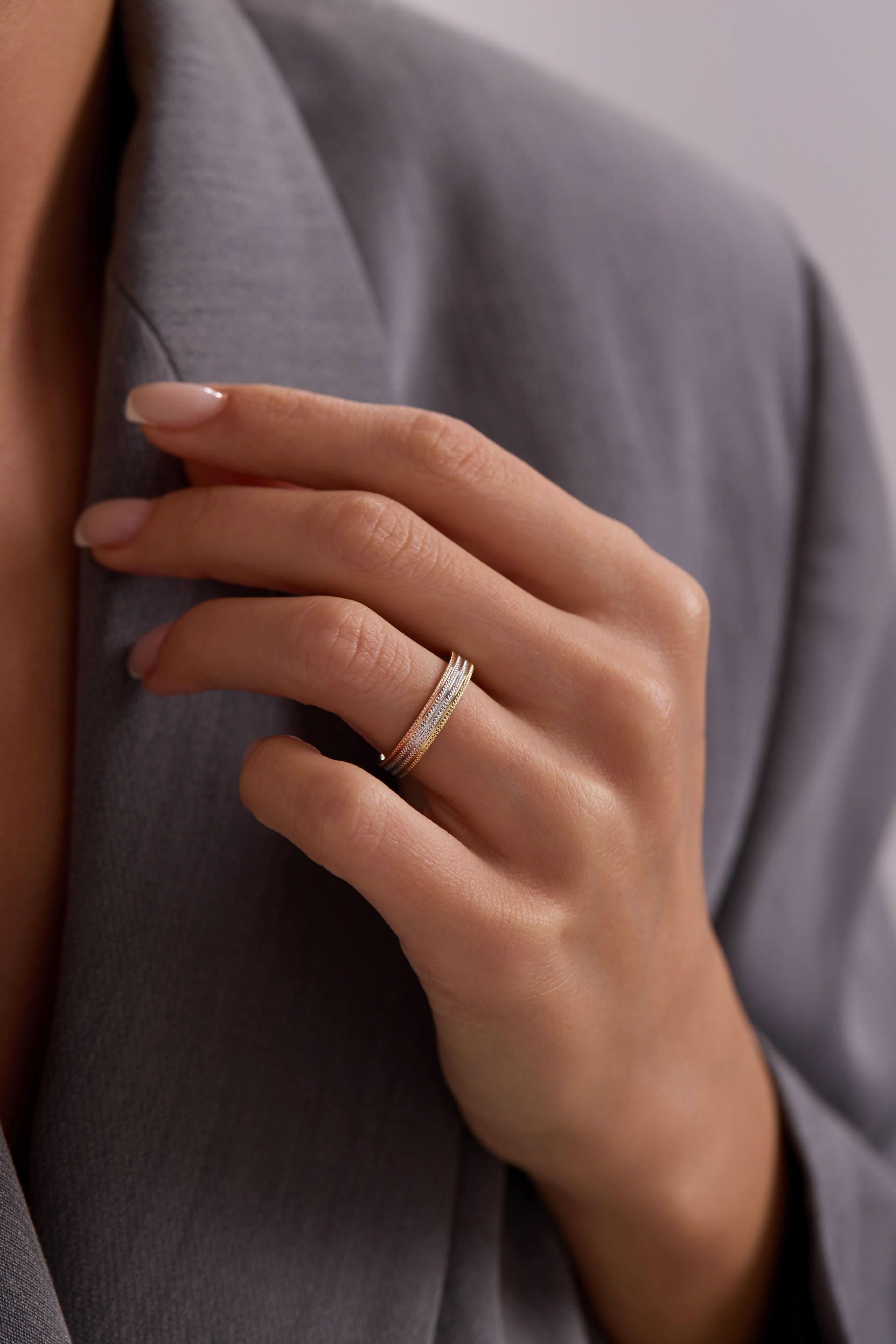 14 Ayar Renkli Çizgili Alyans Altın Yüzük