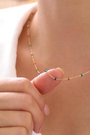 14 Ayar Renkli Taşlı Zincir Altın Kolye