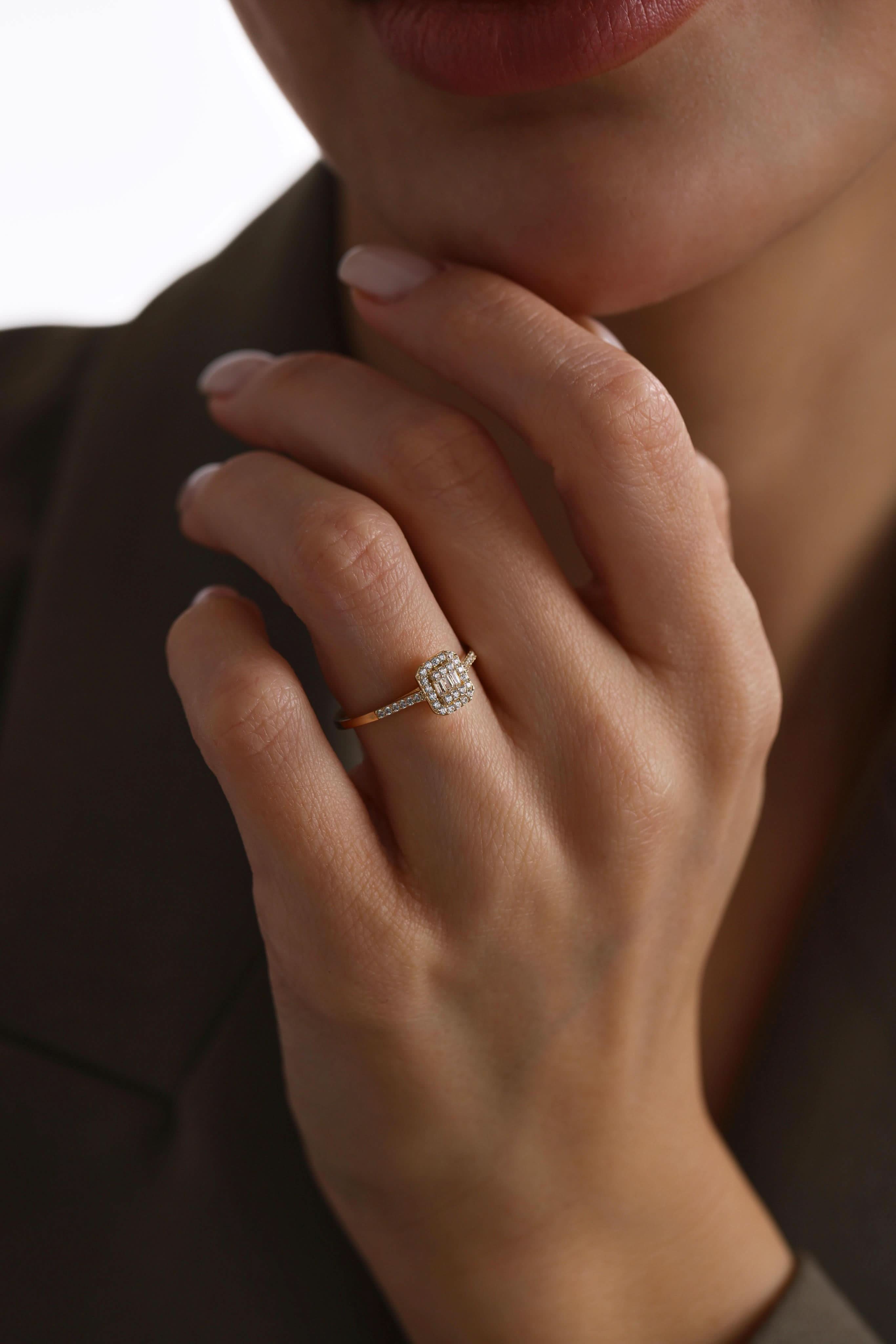 14 Ayar Sarı Baget Taşlı Altın Yüzük