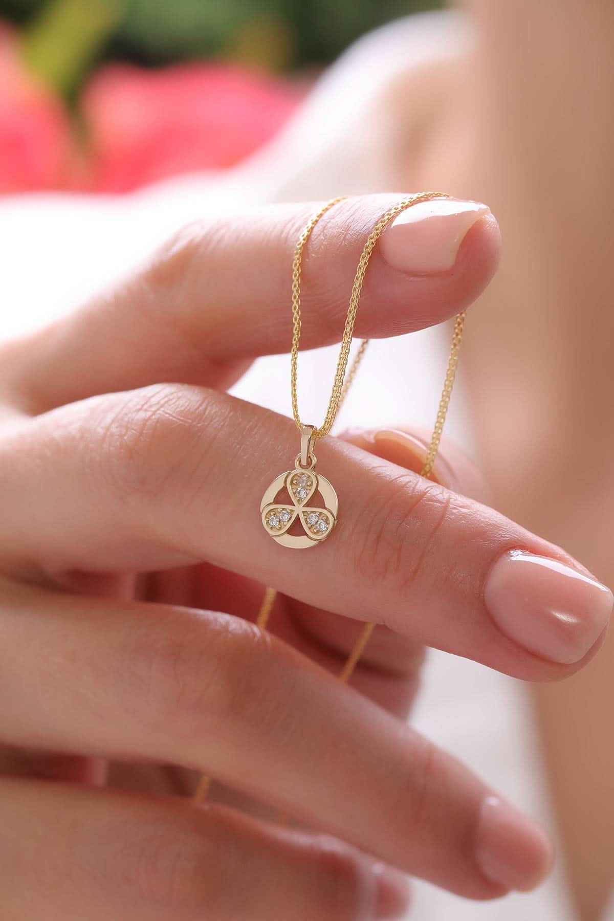 14 Ayar Taşlı Çiçek Altın Kolye Ucu