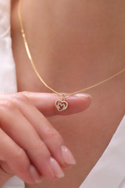 14 Ayar Taşlı Kalp Altın Kolye Ucu