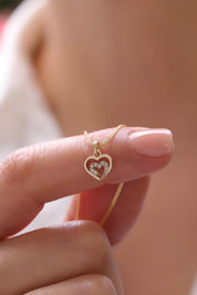 14 Ayar Taşlı Kalp Altın Kolye Ucu