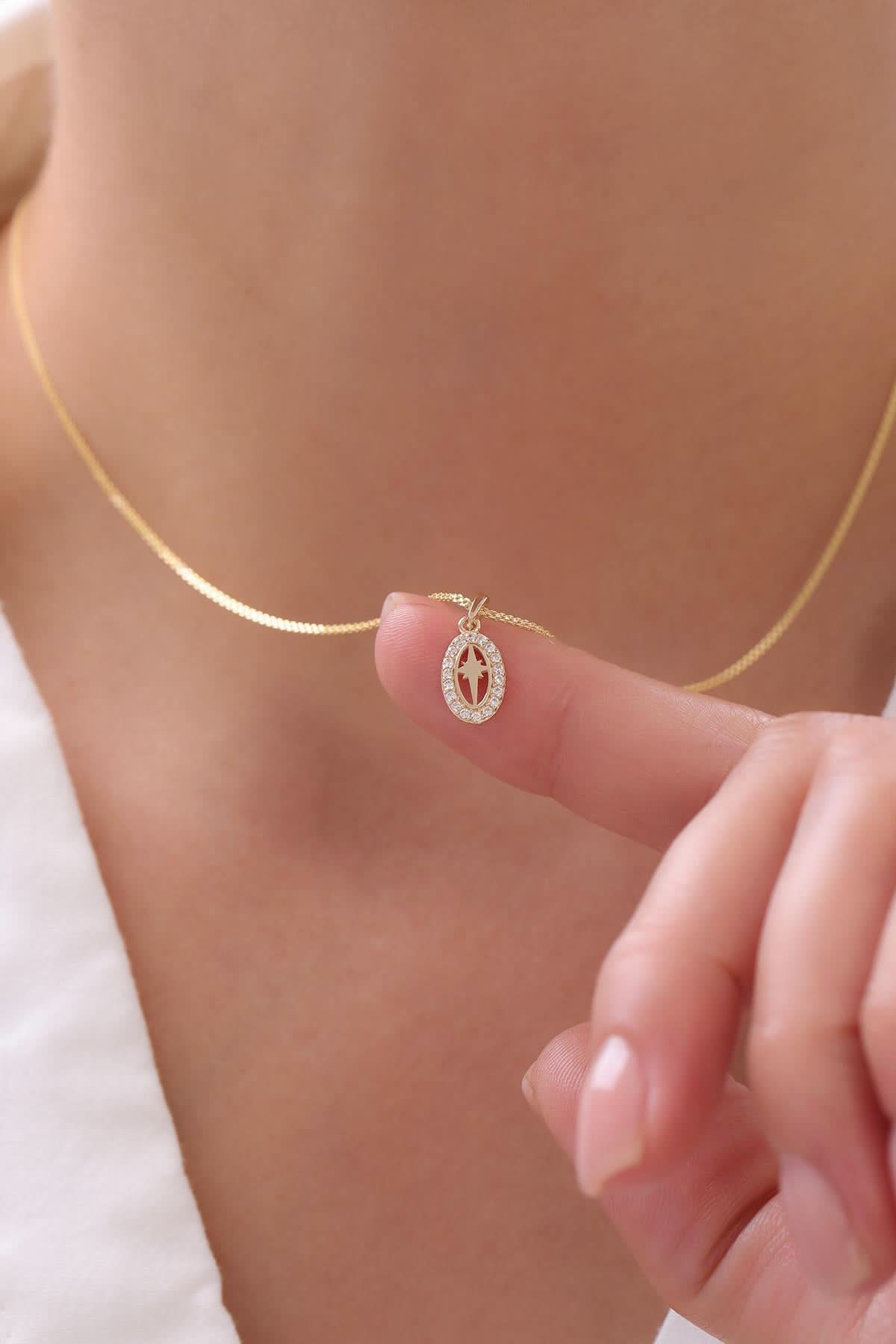 14 Ayar Taşlı Kutup Yıldızı Altın Kolye Ucu