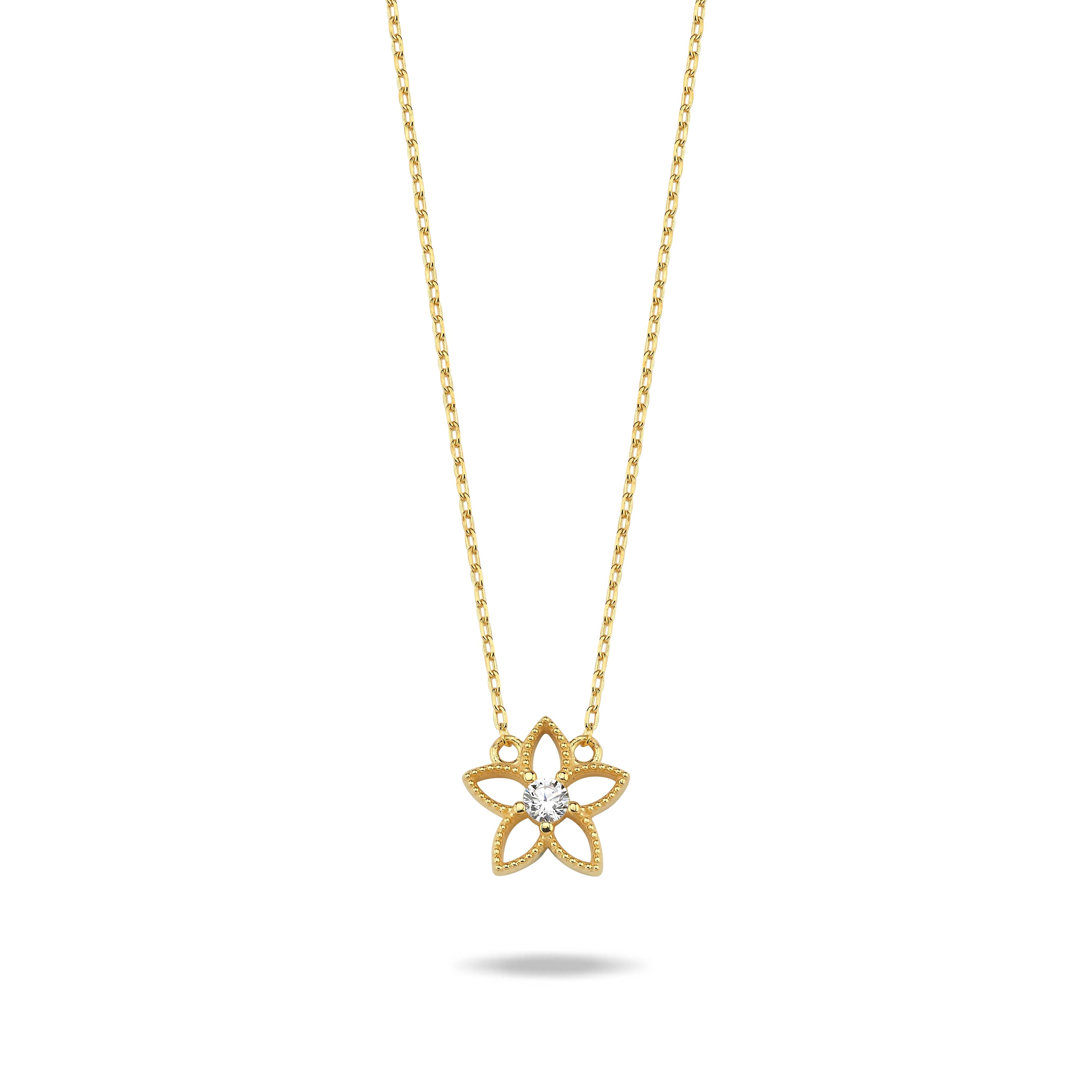 14 Ayar Taşlı Lotus Altın Kolye