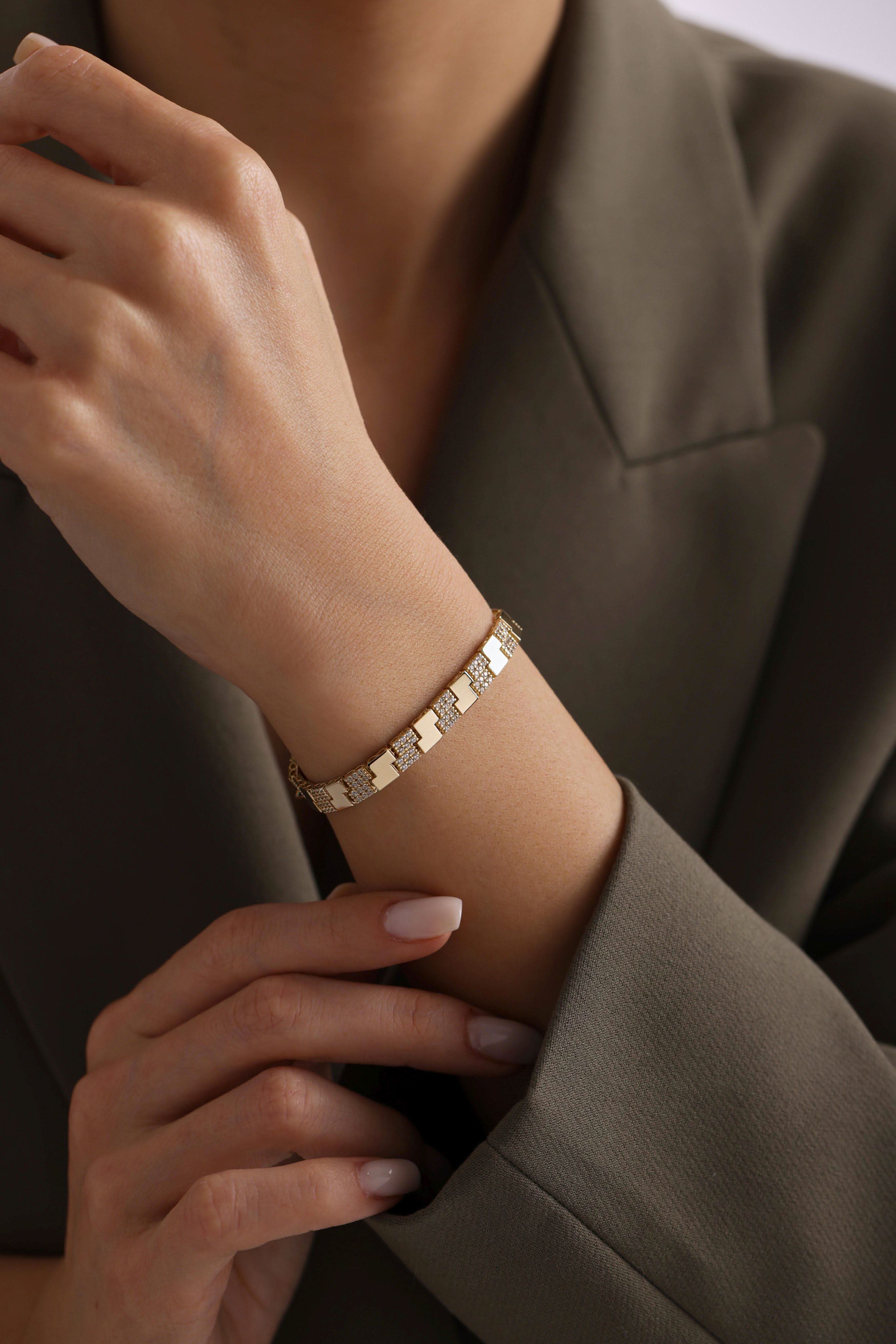 14 Ayar Tetris Taşlı Altın Bileklik