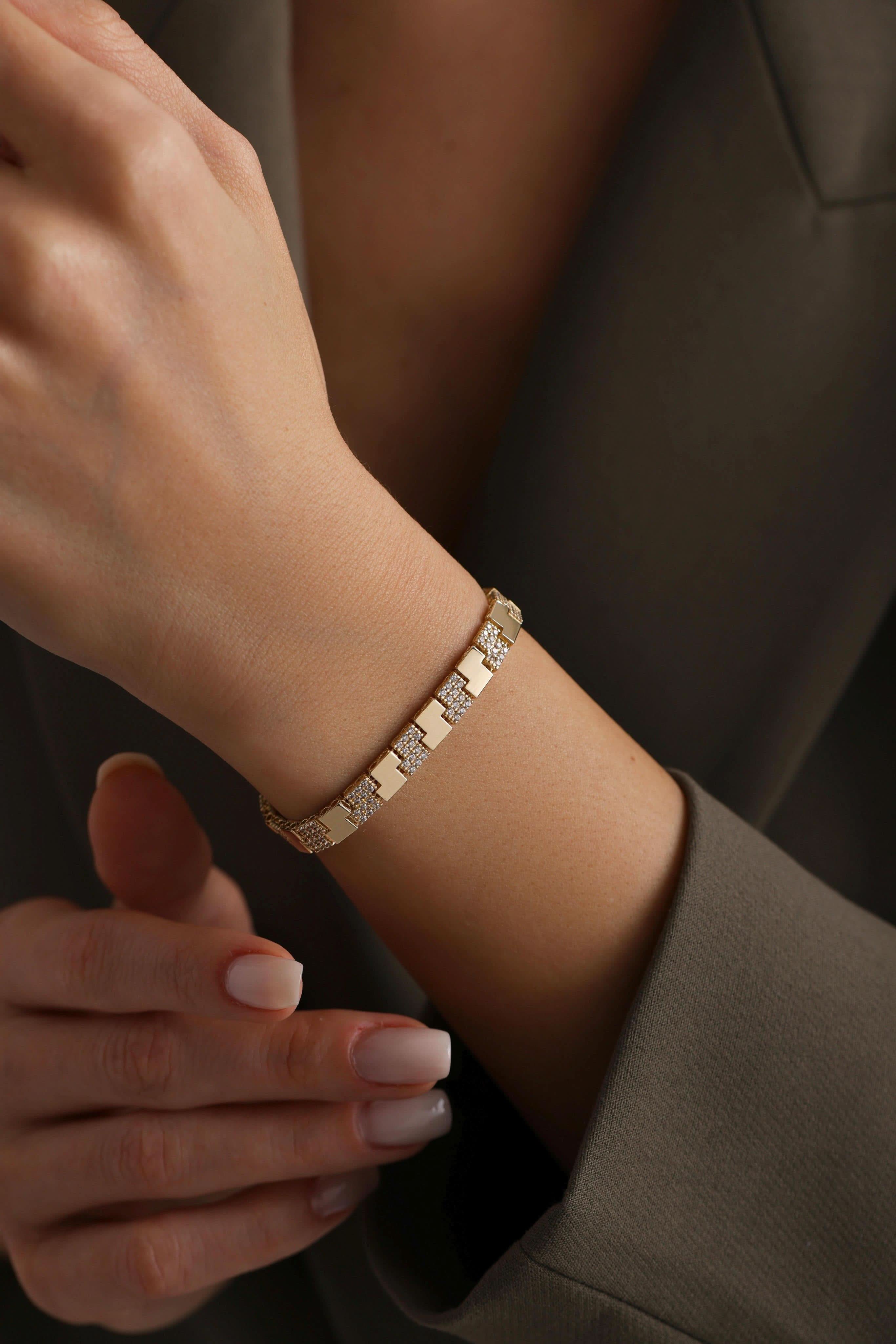 14 Ayar Tetris Taşlı Altın Bileklik