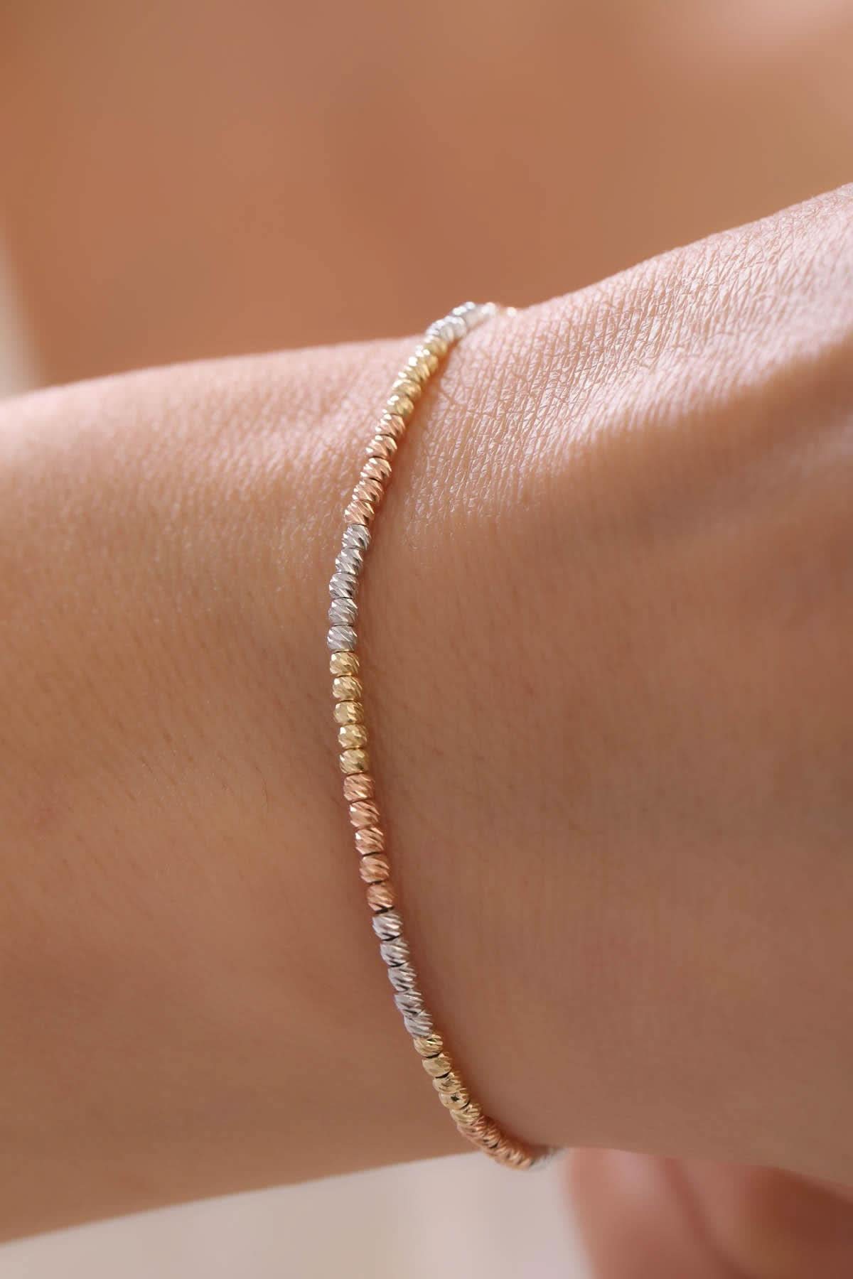 14 Ayar Üç Renk Dorika Zincir Altın Bileklik