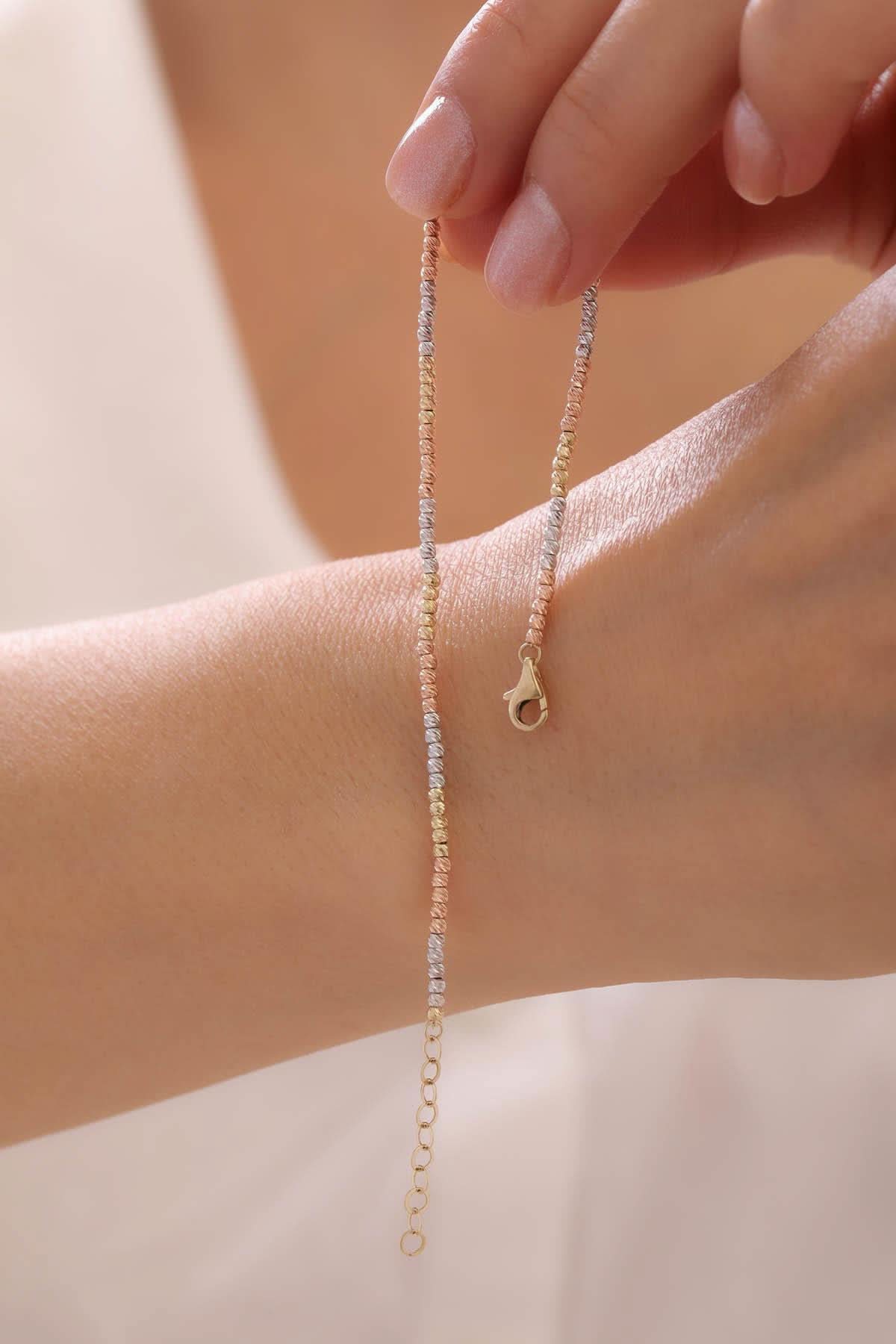 14 Ayar Üç Renk Dorika Zincir Altın Bileklik