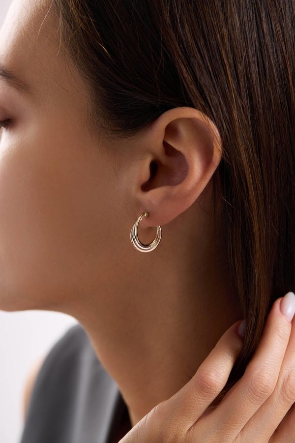 14 Ayar Üç Renk Sarmal Halka Altın Küpe