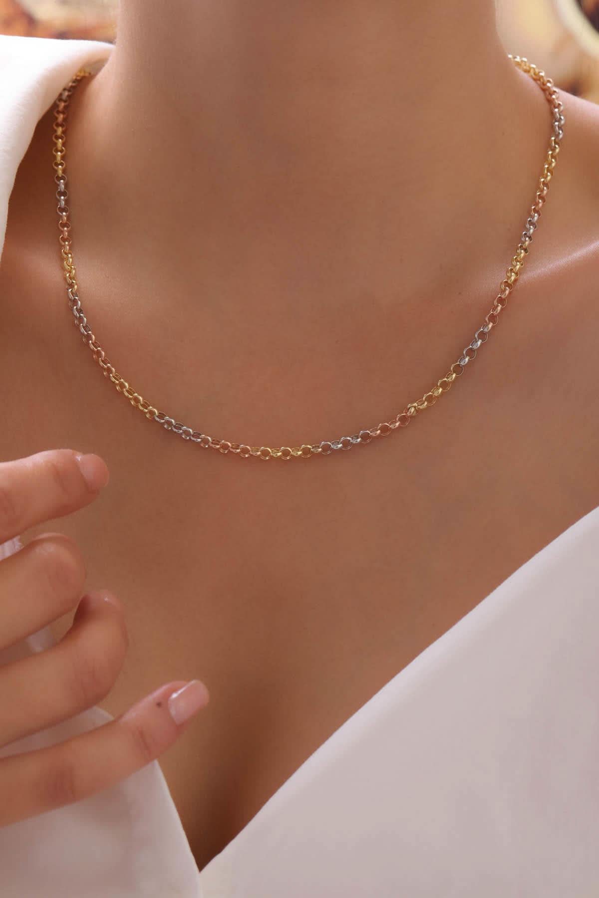 14 Ayar Üç Renkli Doç Zincir Altın Kolye