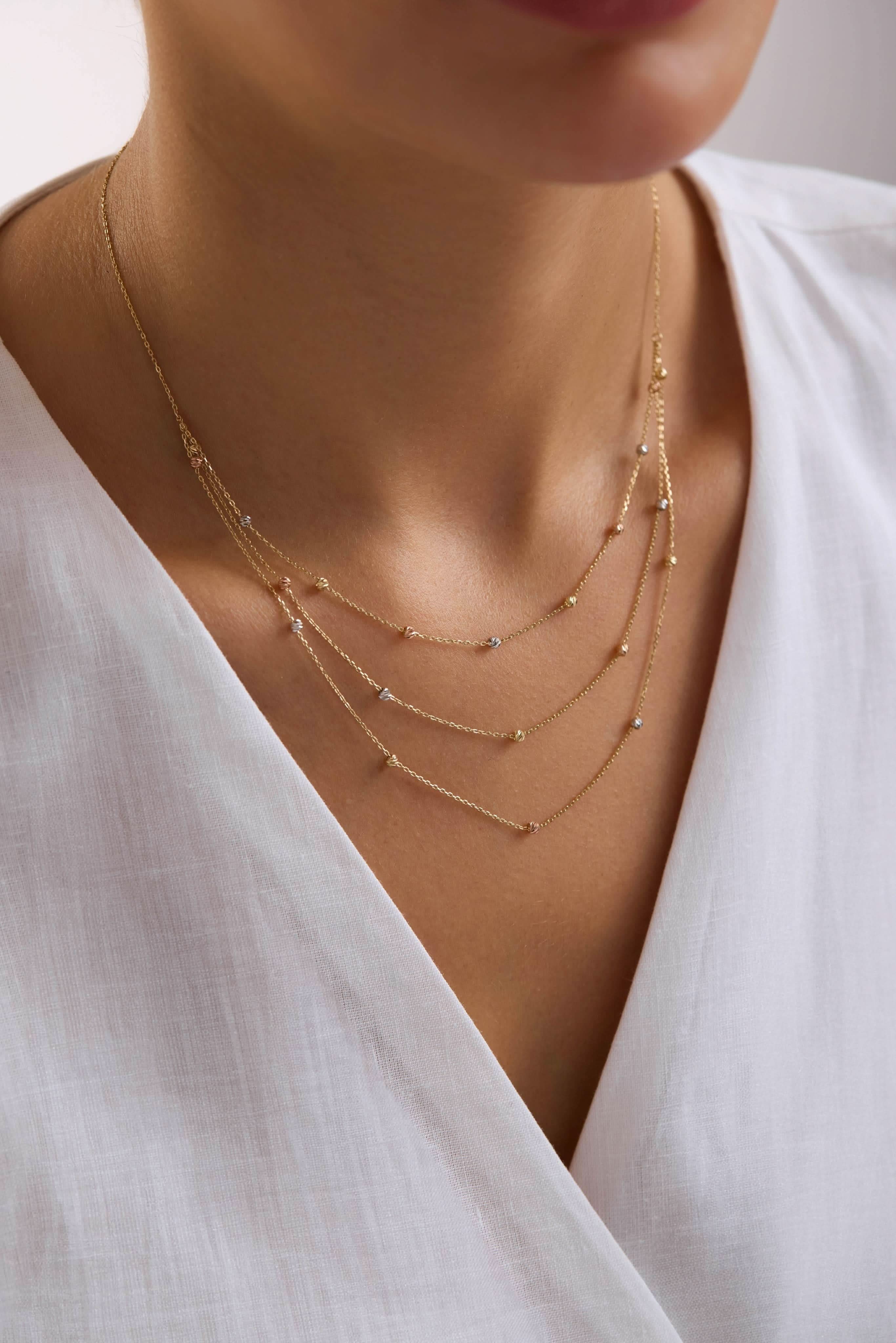 14 Ayar Üçlü Dorika Altın Kolye