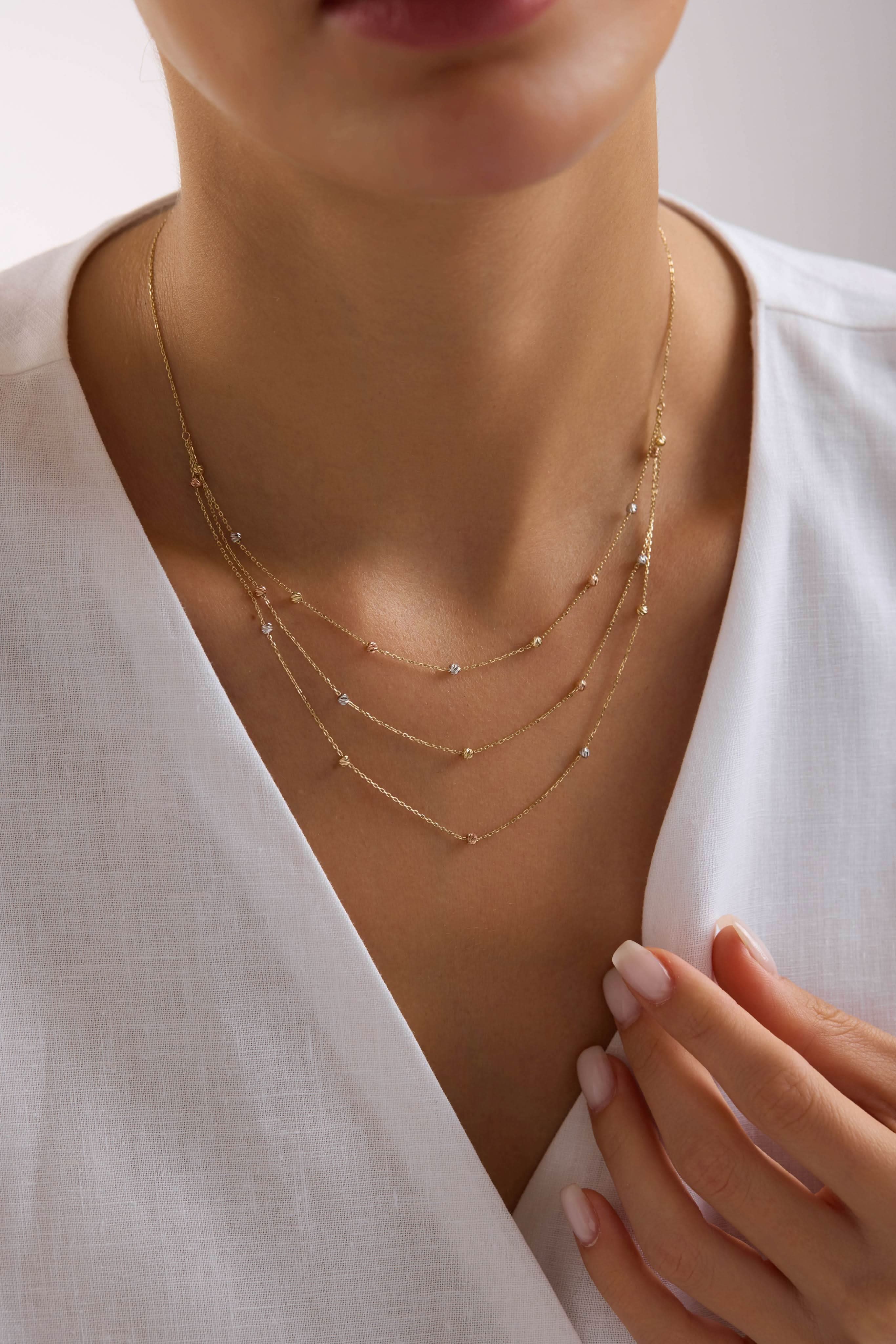 14 Ayar Üçlü Dorika Altın Kolye