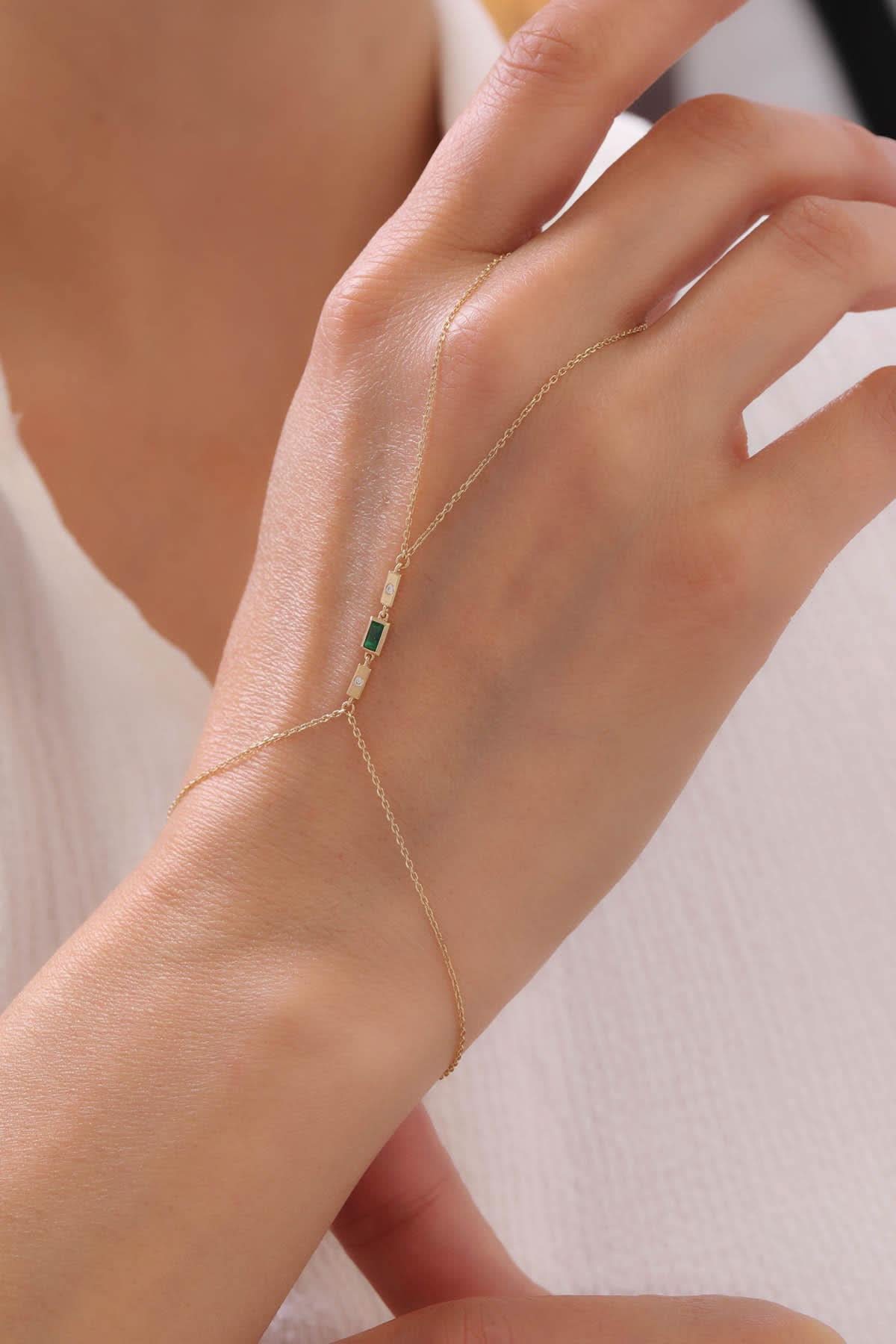 14 Ayar Yeşil Taşlı Altın Şahmeran