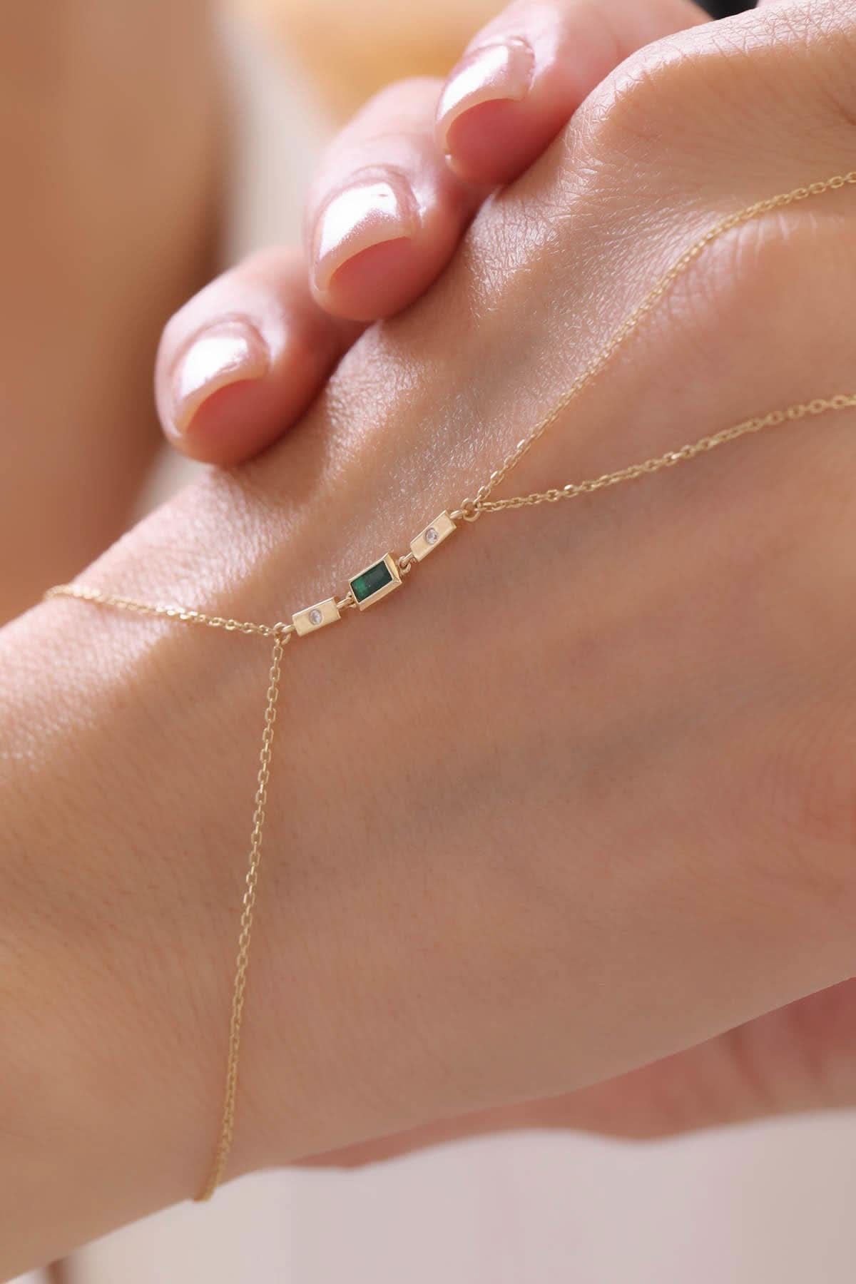 14 Ayar Yeşil Taşlı Altın Şahmeran