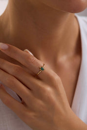 14 Ayar Yeşil Taşlı Kaplumbağa Altın Yüzük