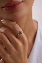 14 Ayar Yeşil Taşlı Kaplumbağa Altın Yüzük