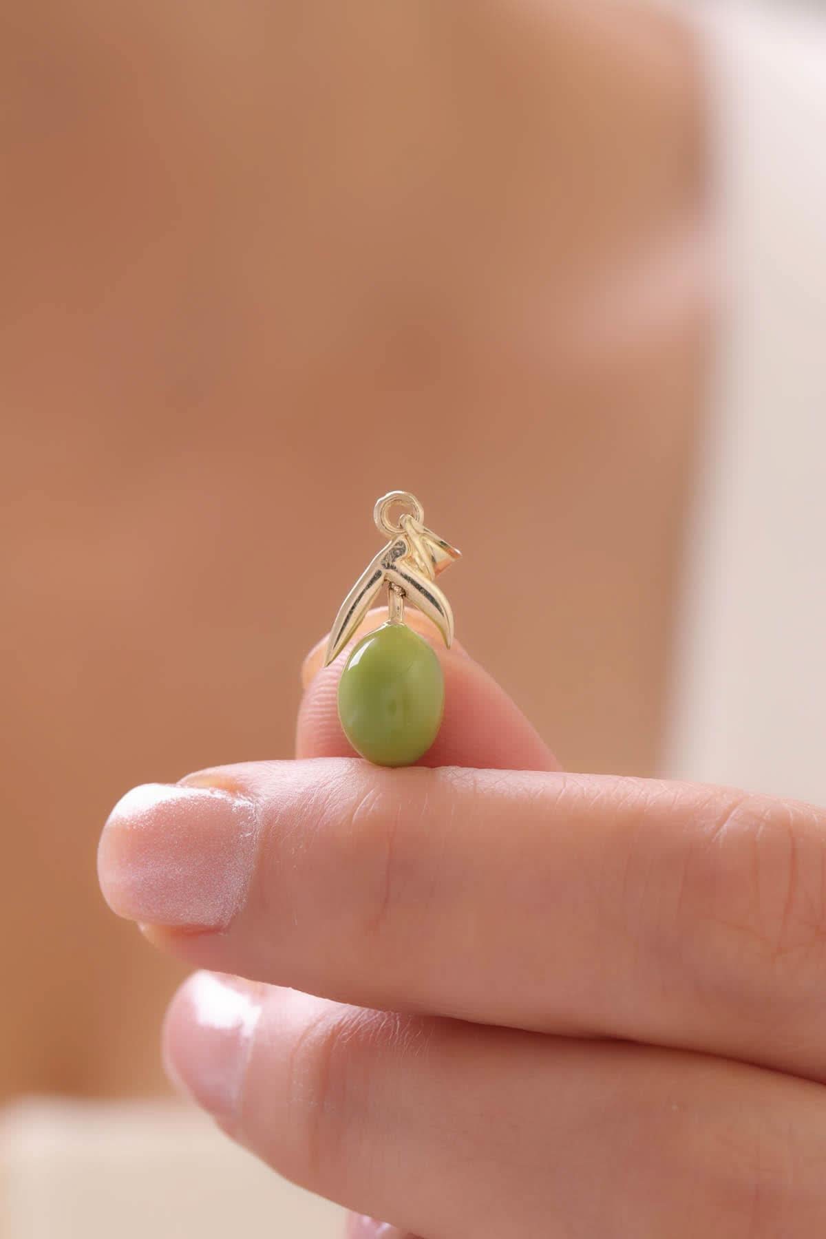 14 Ayar Yeşil Zeytin Altın Kolye Ucu