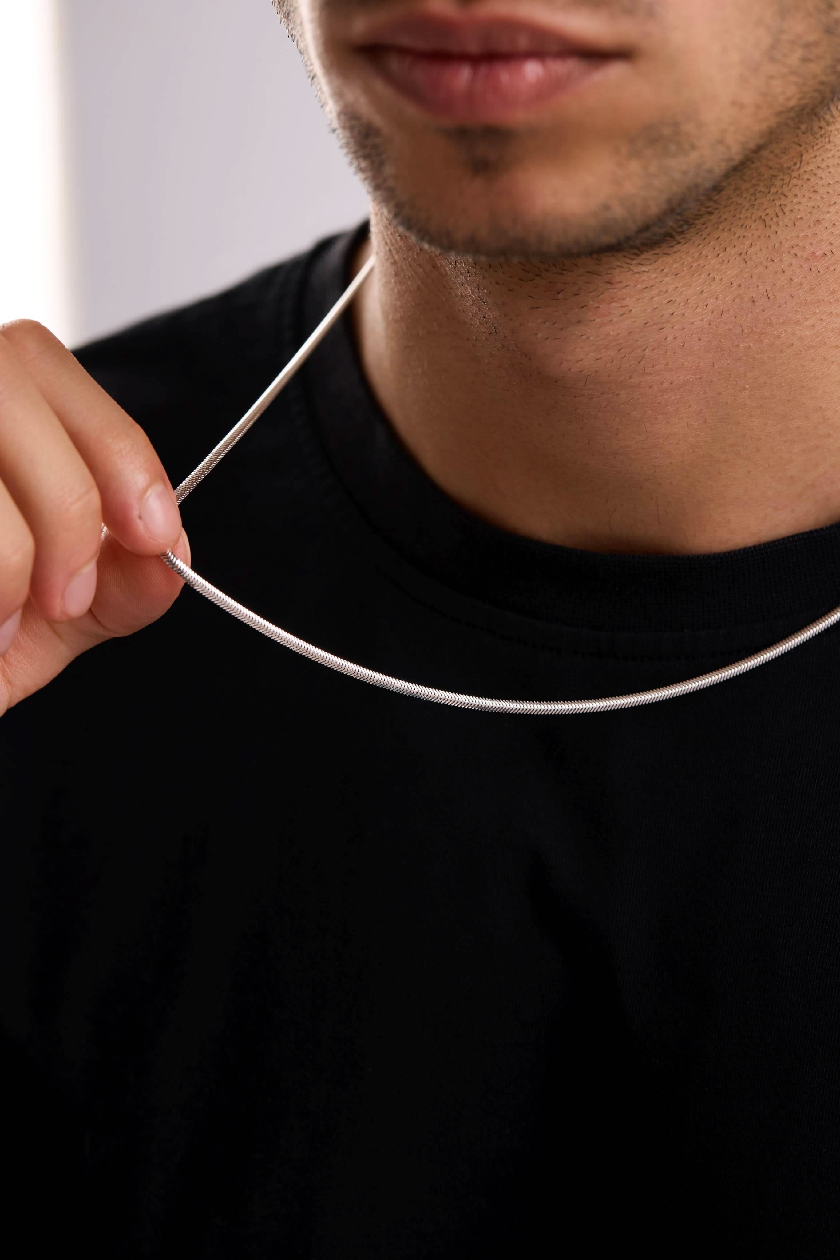 14 Ayar Yılan Beyaz Zincir Erkek Altın Kolye