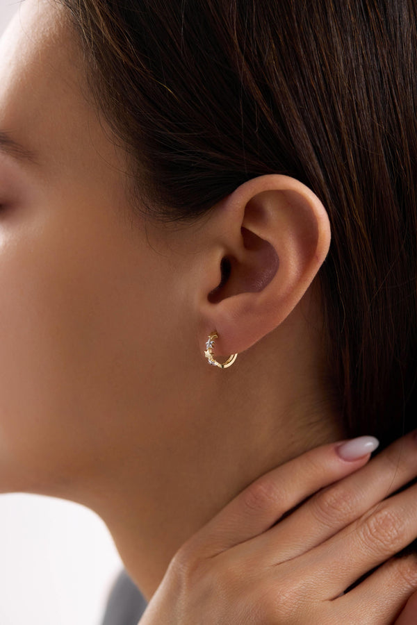 14 Ayar Yıldız Altın Halka Küpe