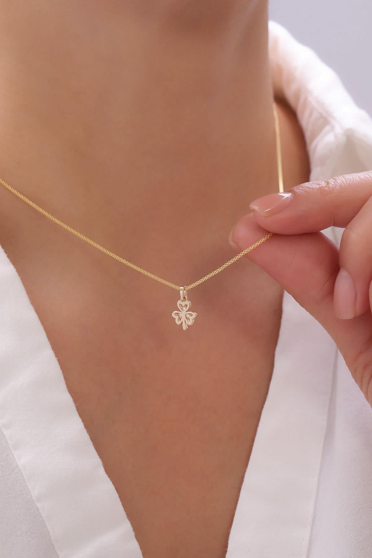 14 Ayar Yonca Altın Kolye Ucu