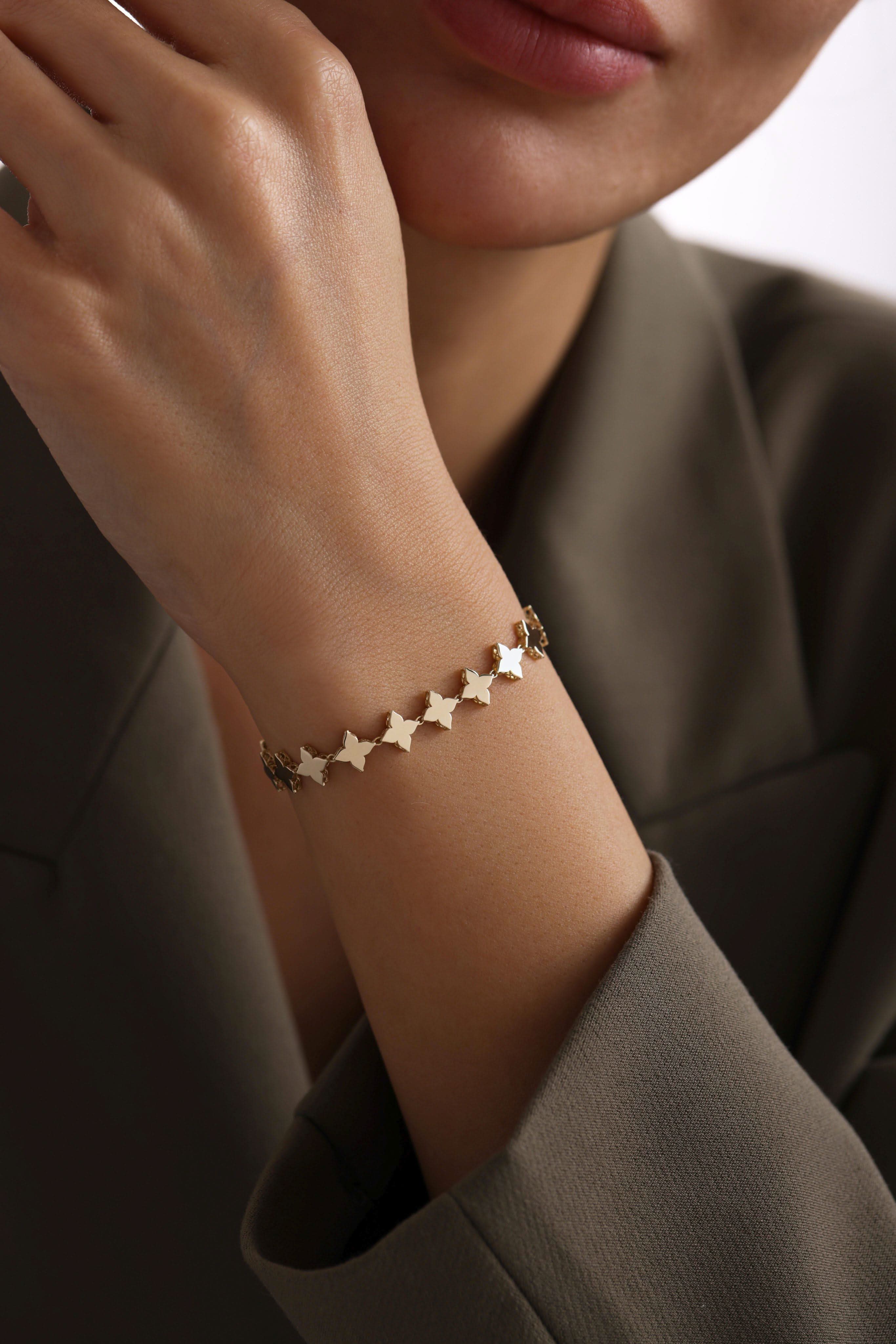 14 Ayar Yonca Sıralı Altın Bileklik